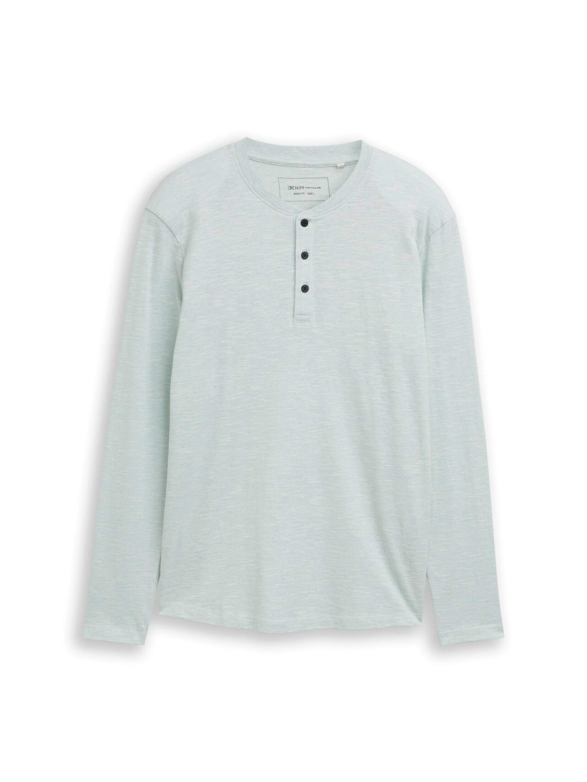 Denim Tom Tailor - Henley Langarmshirt in Melange-Optik dusty horizon mint - Gr. - XL von Denim Tom Tailor