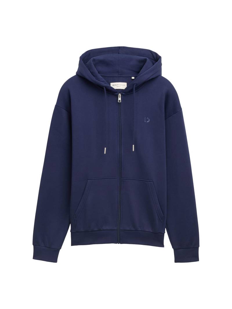 Denim Tom Tailor - Hoodie Sweatjacke mit Logo-Print dark blueberry - Gr. - M von Denim Tom Tailor