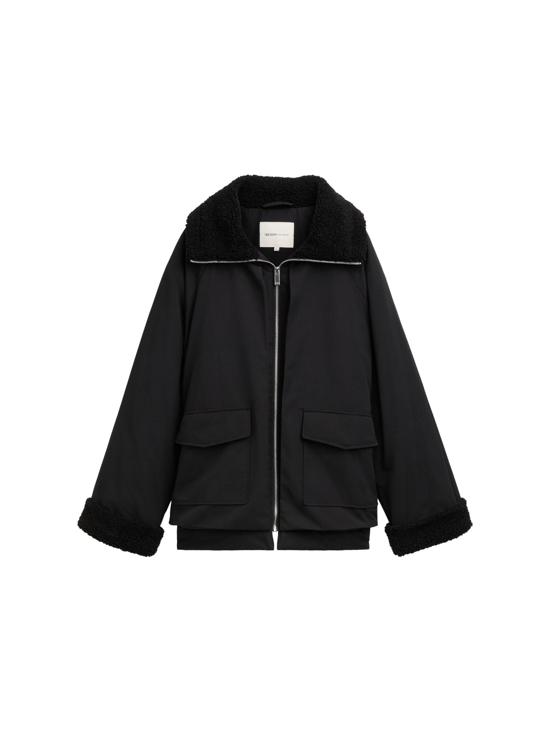 Denim Tom Tailor - Hybrid Teddy Jacke deep black - Gr. - L von Denim Tom Tailor
