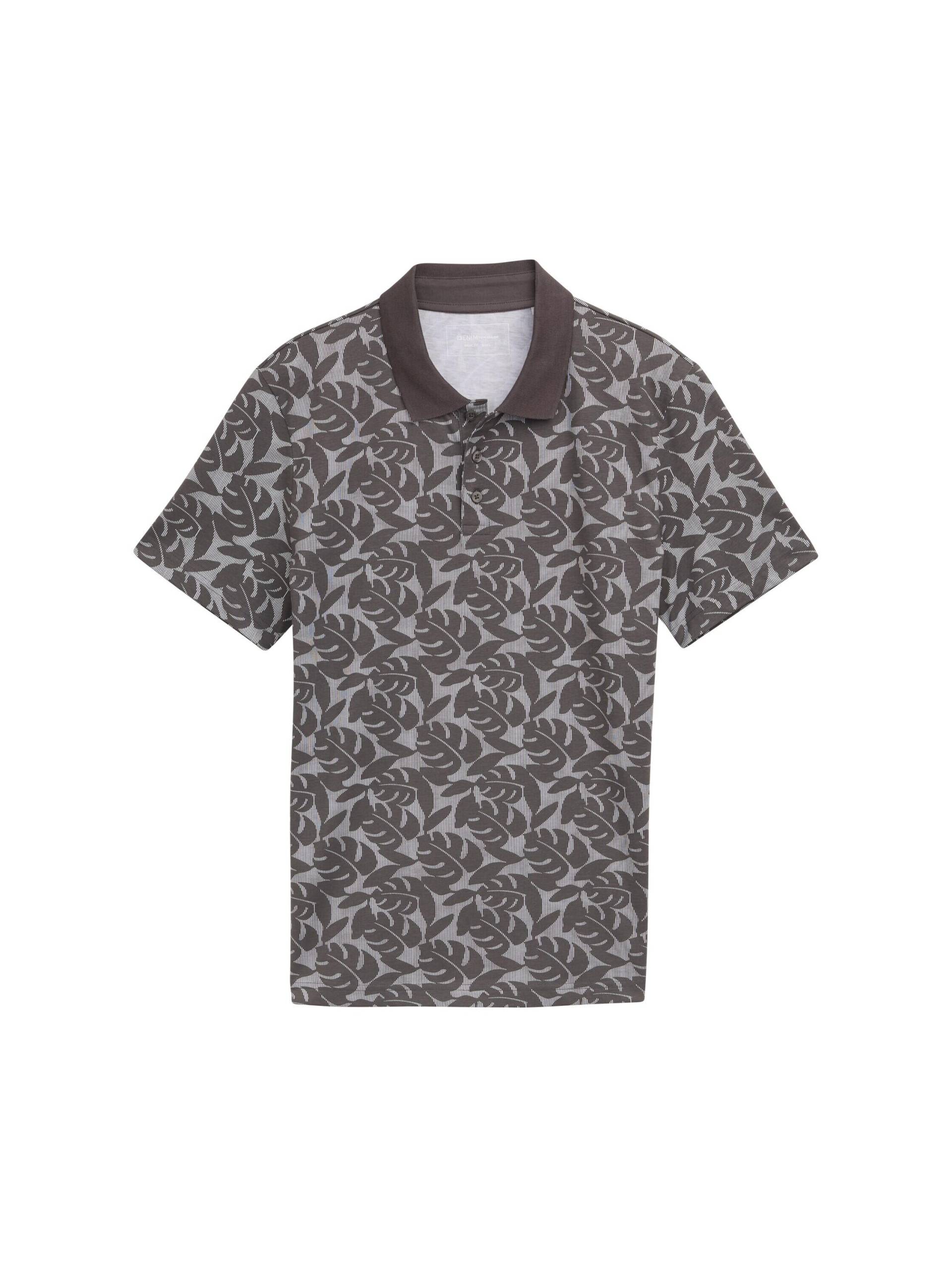 Denim Tom Tailor - Jersey Poloshirt mit Print grey tropical leaf print - Gr. - S von Denim Tom Tailor