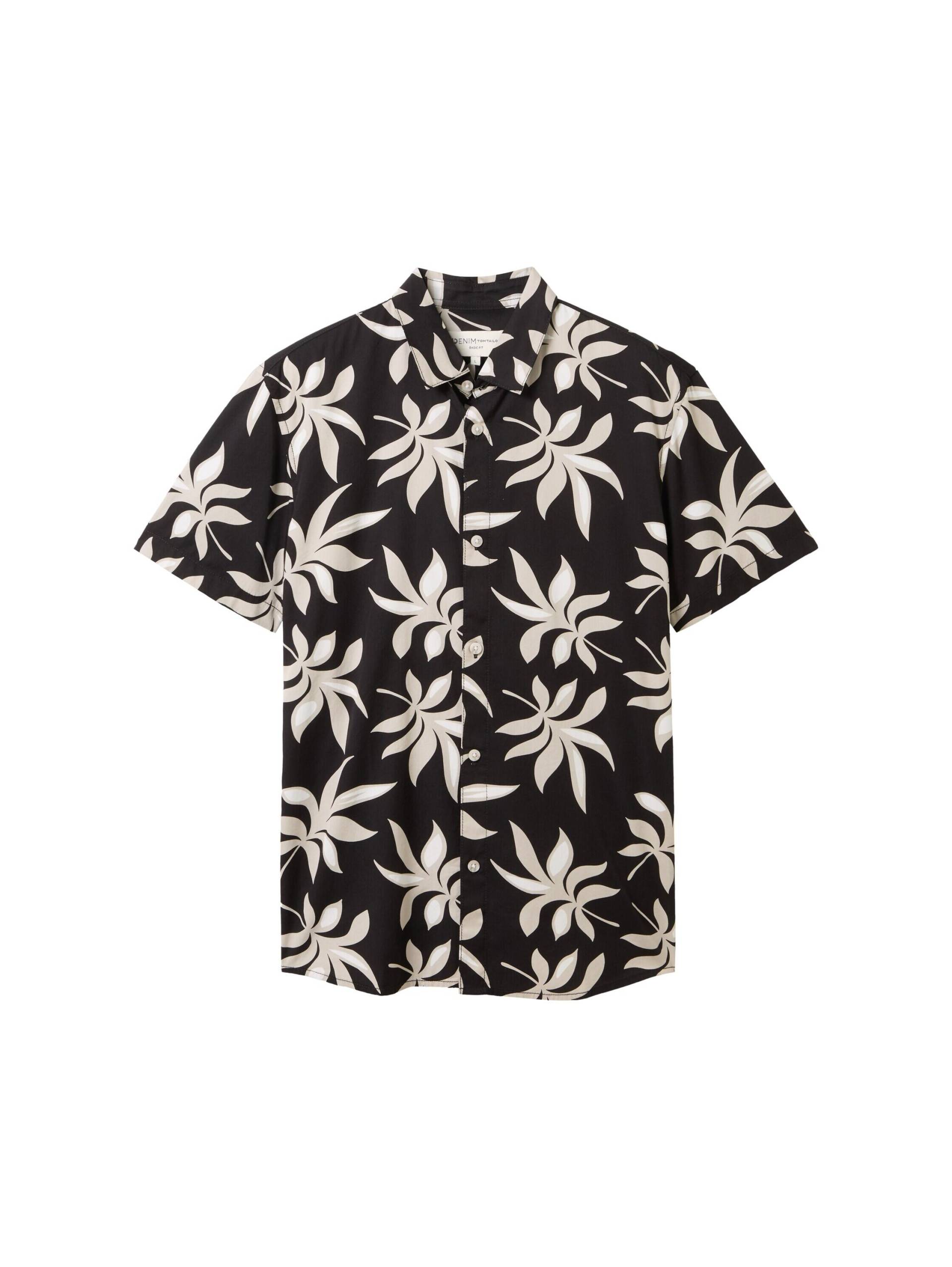 Denim Tom Tailor - Kurzarmhemd mit Allover Print black summer leaf print - Gr. - XXL von Denim Tom Tailor