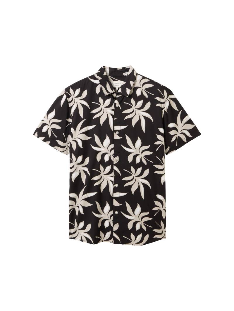 Denim Tom Tailor - Kurzarmhemd mit Allover Print black summer leaf print - Gr. - XXL von Denim Tom Tailor