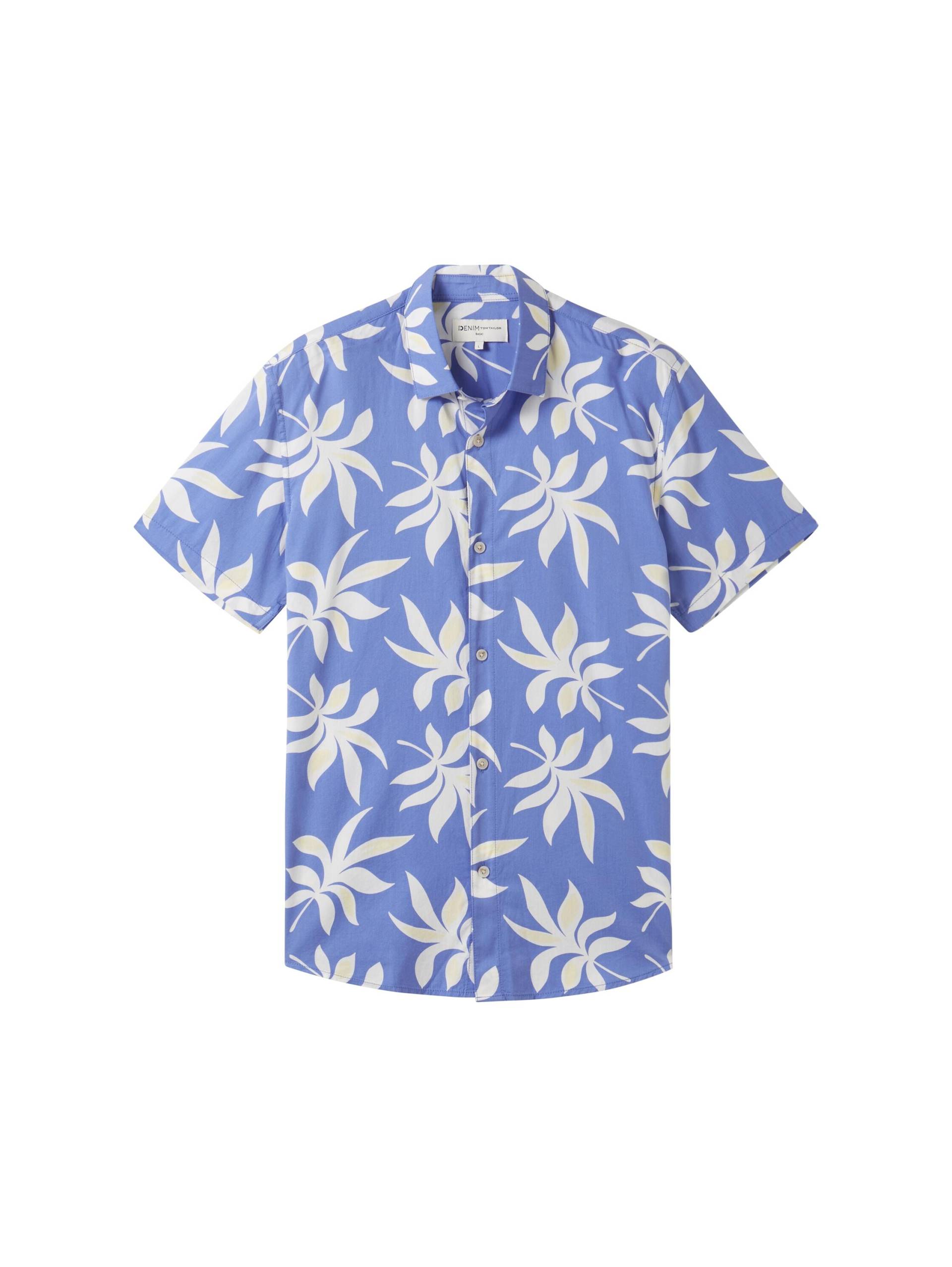 Denim Tom Tailor - Kurzarmhemd mit Allover Print blue summer leaf print - Gr. - M von Denim Tom Tailor
