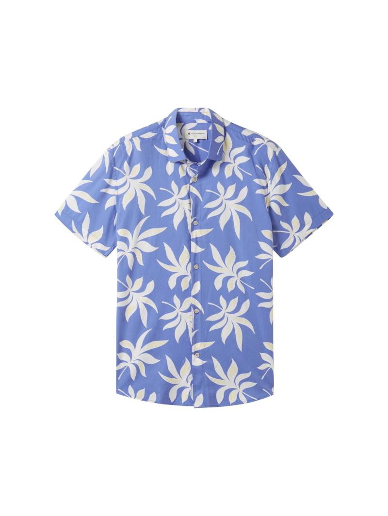 Denim Tom Tailor - Kurzarmhemd mit Allover Print blue summer leaf print - Gr. - M von Denim Tom Tailor