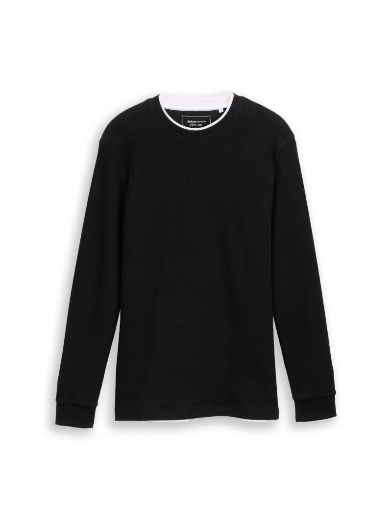 Denim Tom Tailor - Langarmshirt im 2-in-1-Look black - Gr. - XL von Denim Tom Tailor