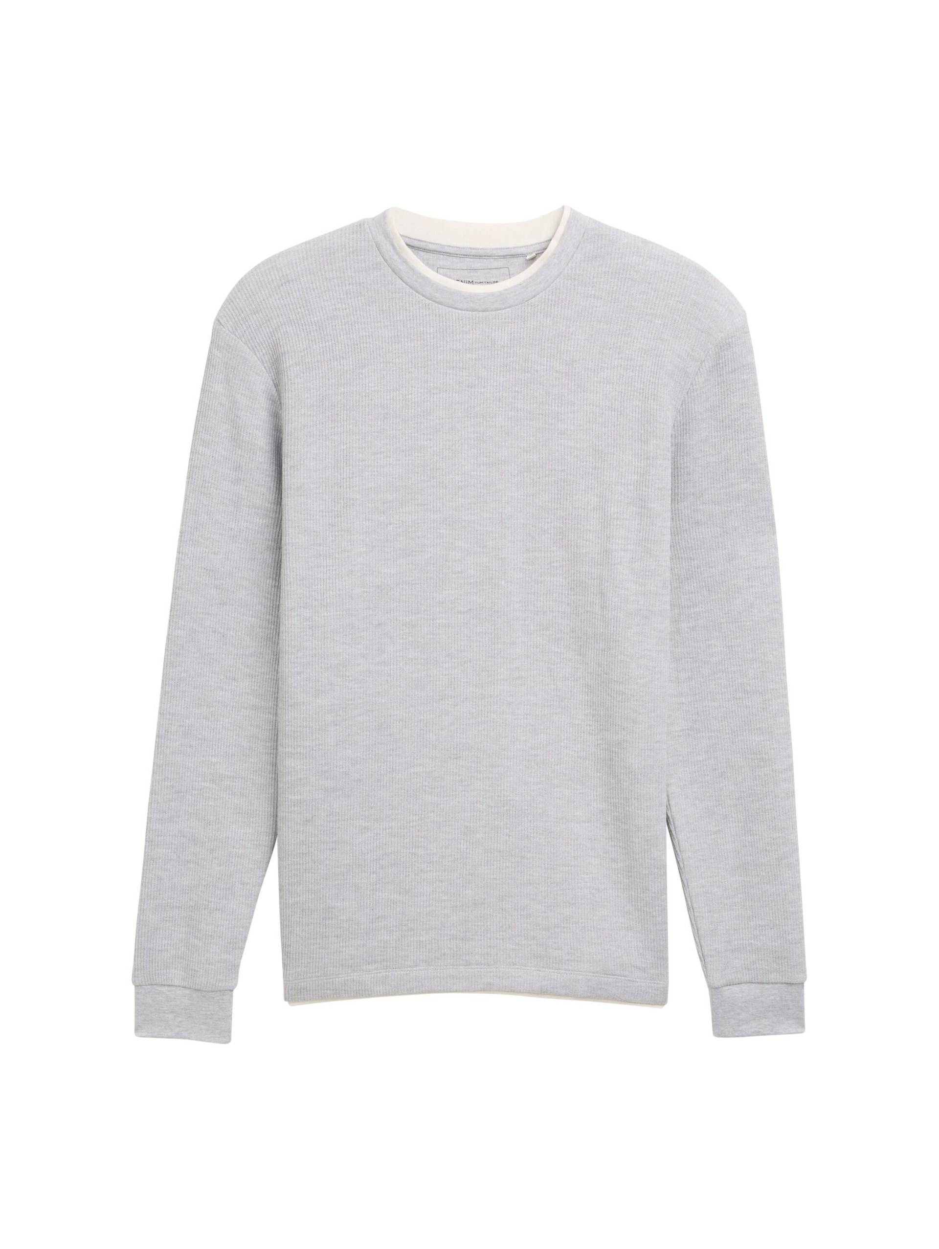 Denim Tom Tailor - Langarmshirt im 2-in-1 Look light stone grey melange - Gr. - S von Denim Tom Tailor