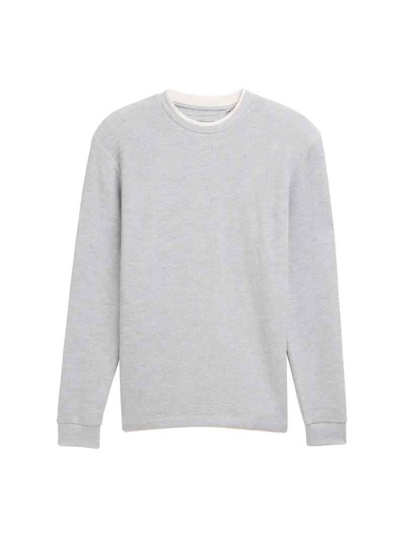 Denim Tom Tailor - Langarmshirt im 2-in-1 Look light stone grey melange - Gr. - S von Denim Tom Tailor