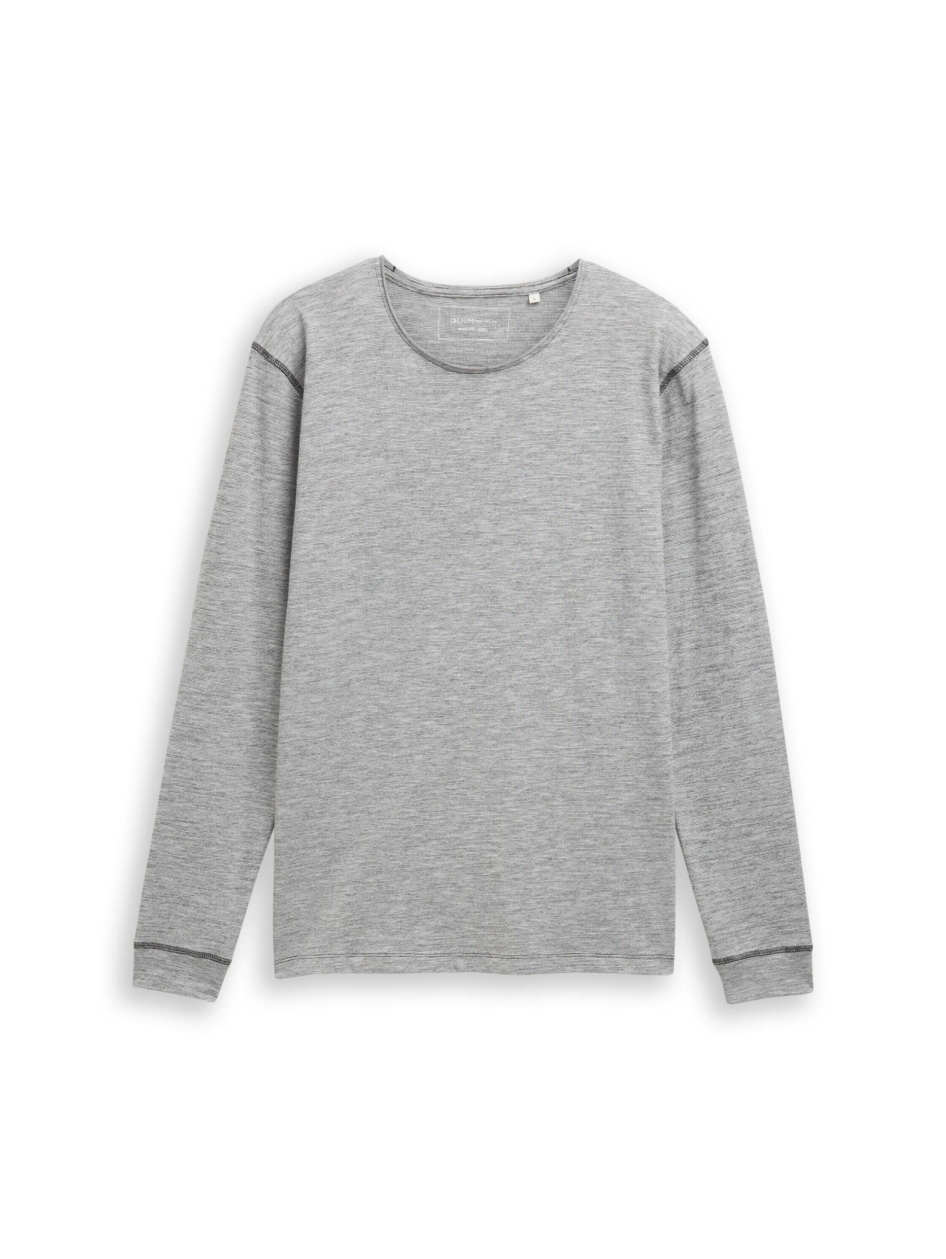 Denim Tom Tailor - Langarmshirt in Melange-Optik black - Gr. - L von Denim Tom Tailor