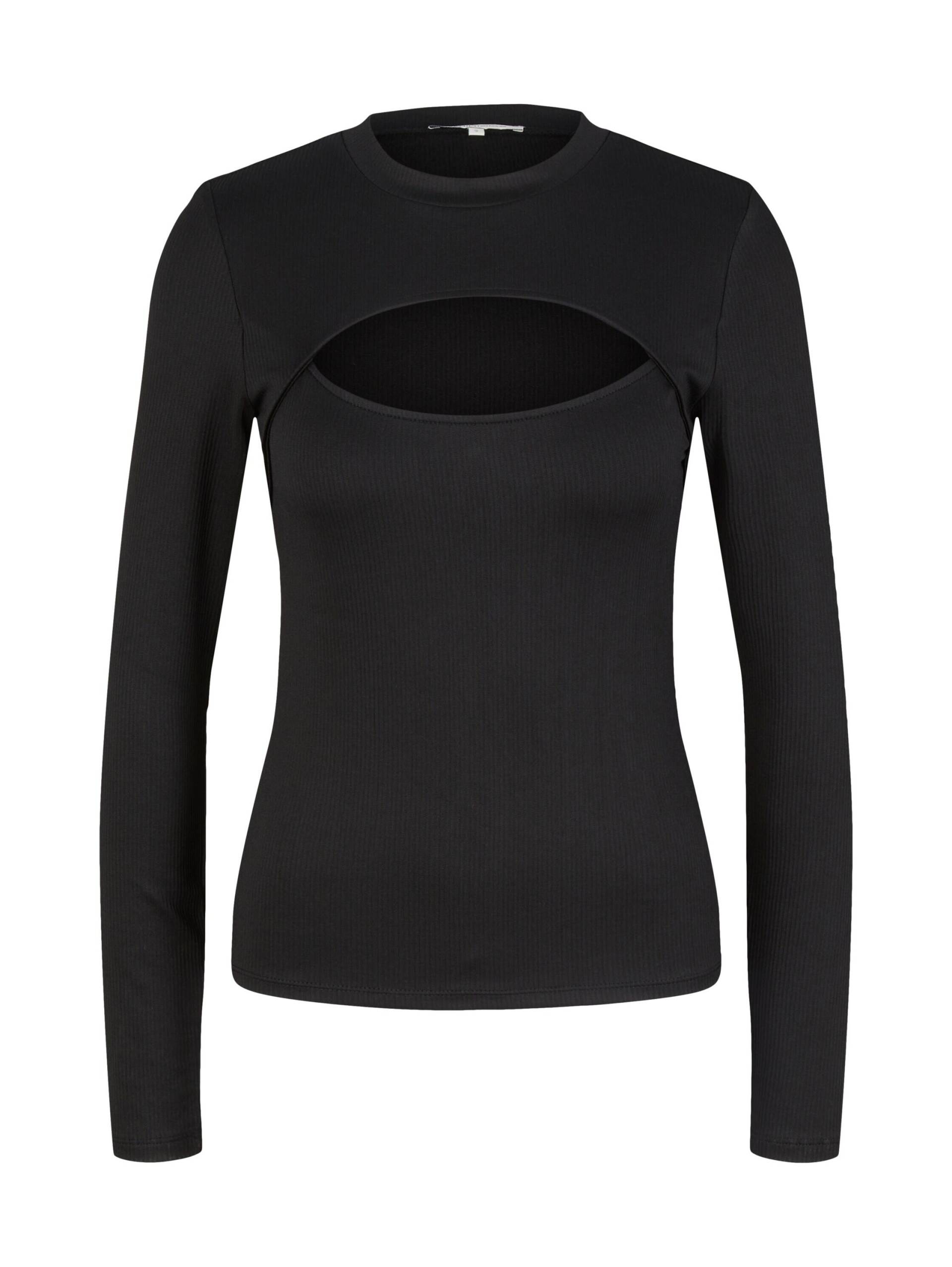 Denim Tom Tailor - Langarmshirt mit Cut-Out deep black - Gr. - L von Denim Tom Tailor