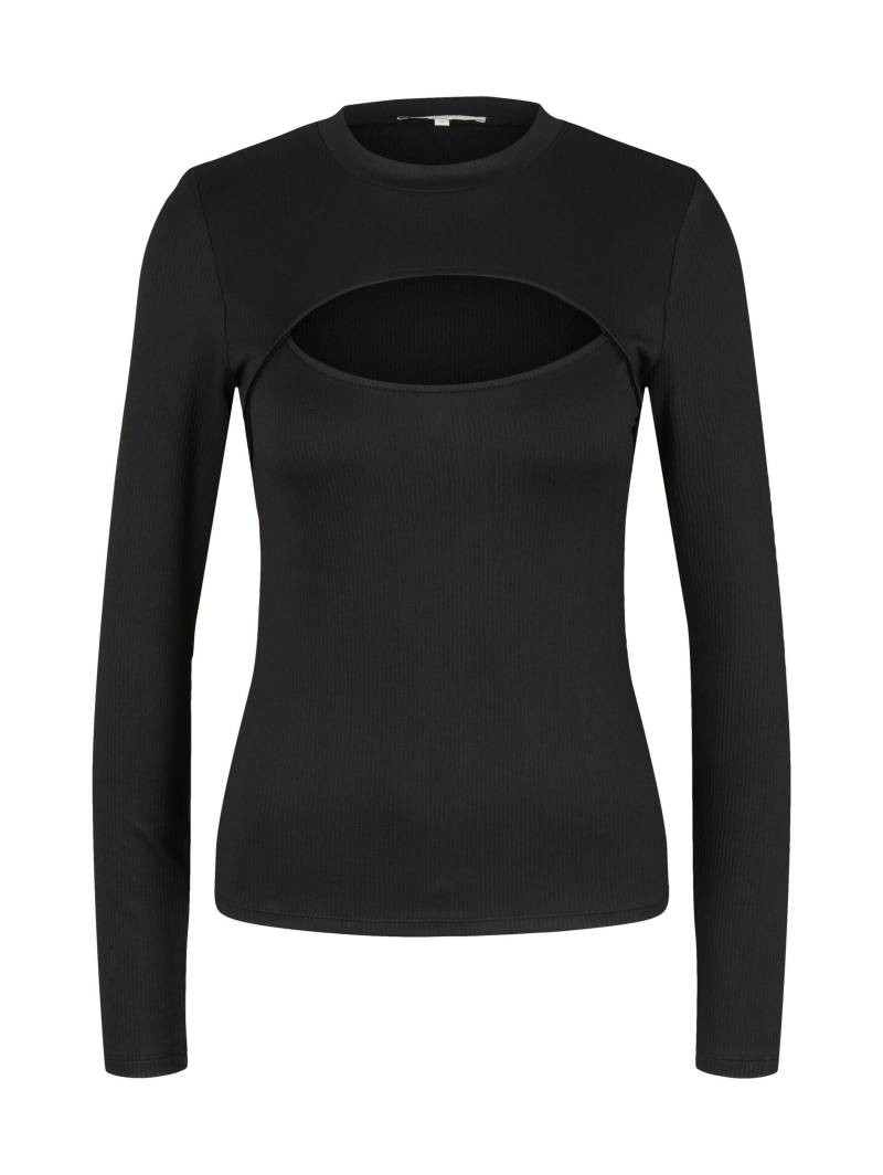 Denim Tom Tailor - Langarmshirt mit Cut-Out deep black - Gr. - L von Denim Tom Tailor
