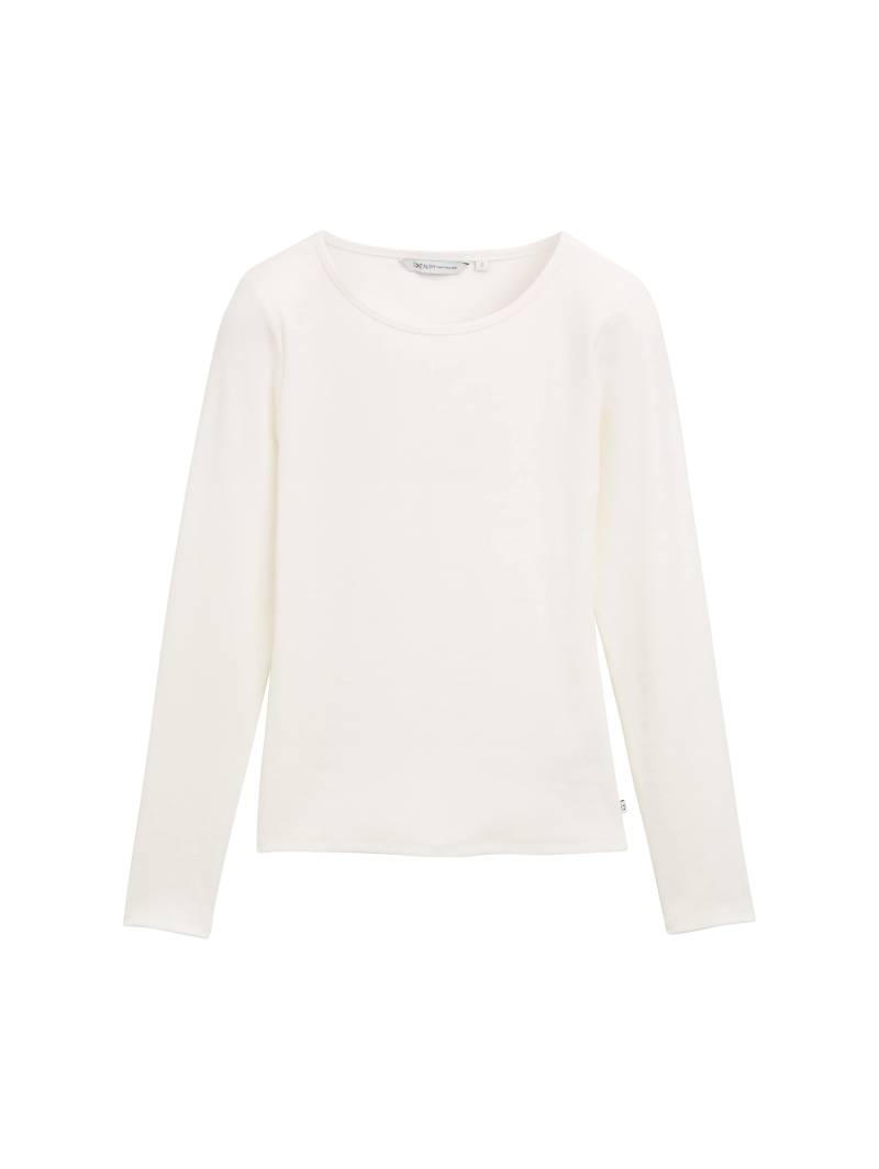 Denim Tom Tailor - Langarmshirt mit Glitzer-Effekt off white - Gr. - L von Denim Tom Tailor