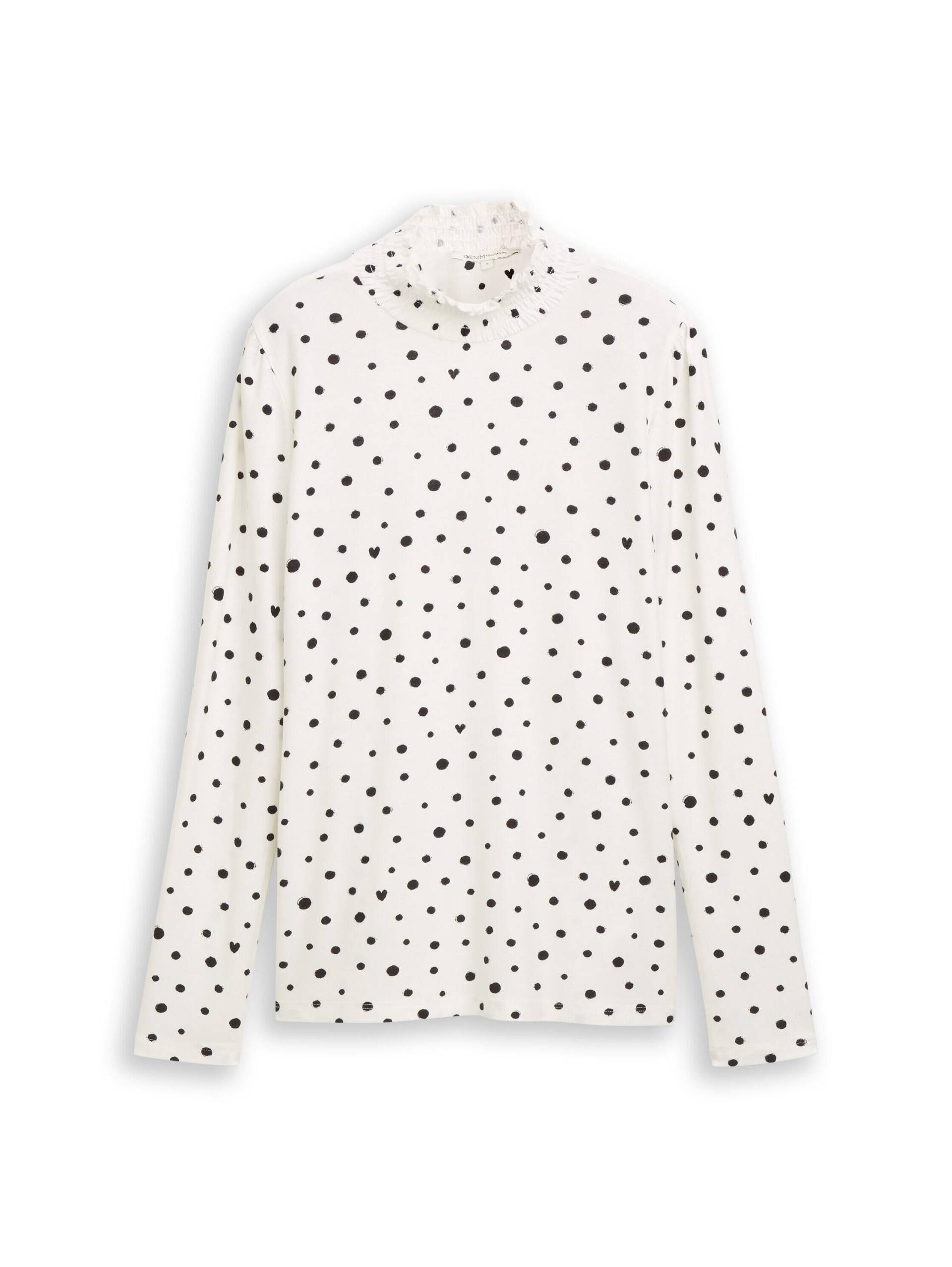 Denim Tom Tailor - Langarmshirt mit Muster small offwhite black dot print - Gr. - L von Denim Tom Tailor