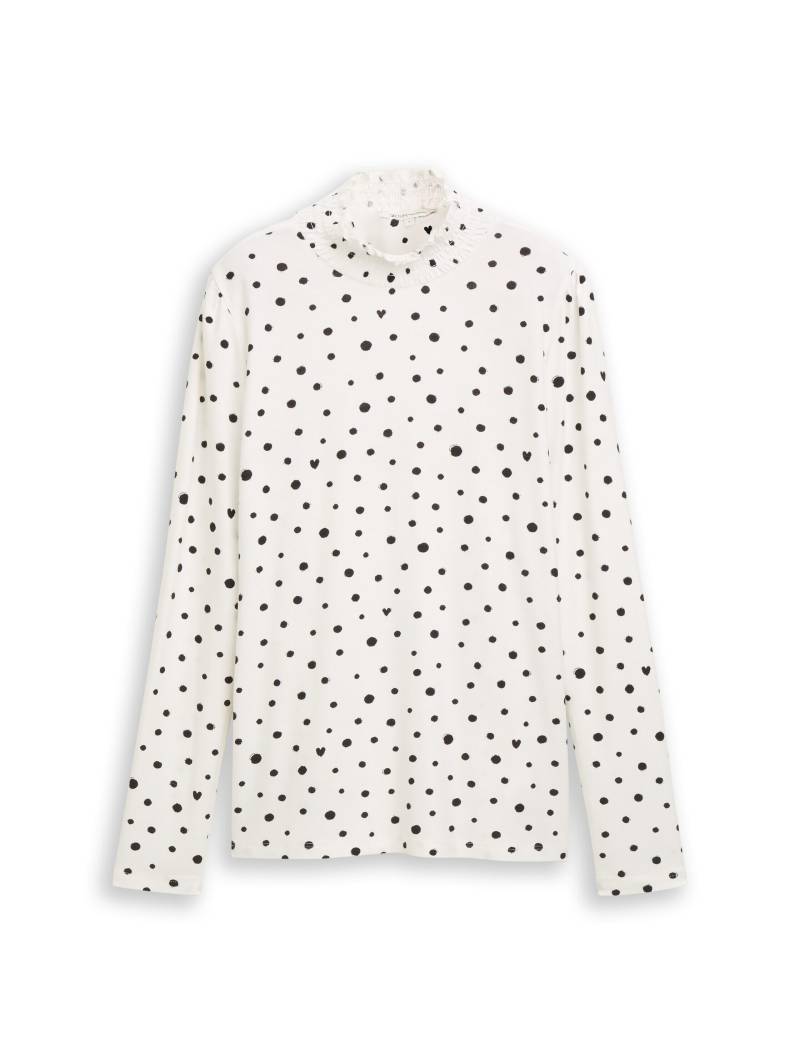 Denim Tom Tailor - Langarmshirt mit Muster small offwhite black dot print - Gr. - L von Denim Tom Tailor