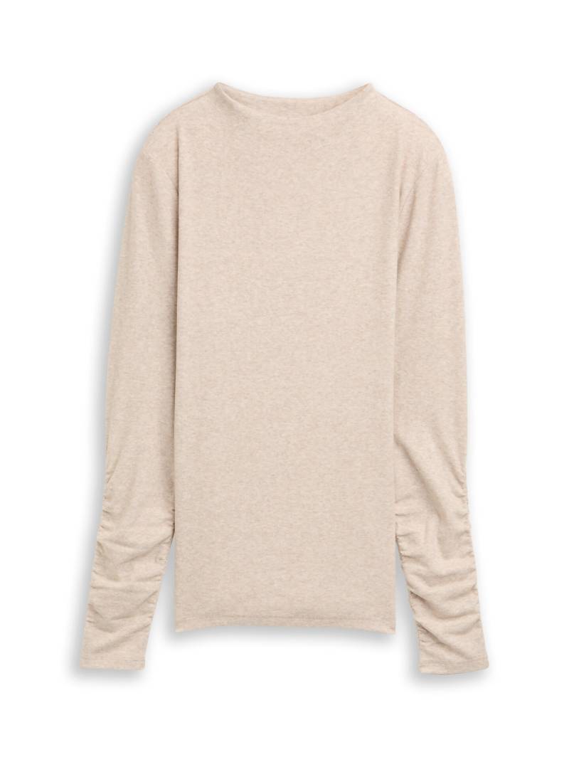 Denim Tom Tailor - Langarmshirt mit Raffärmeln cosy beige melange - Gr. - L von Denim Tom Tailor