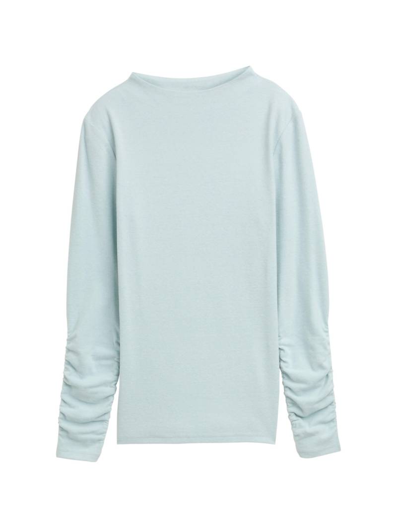 Denim Tom Tailor - Langarmshirt mit Raffärmeln silver cloud blue melange - Gr. - L von Denim Tom Tailor