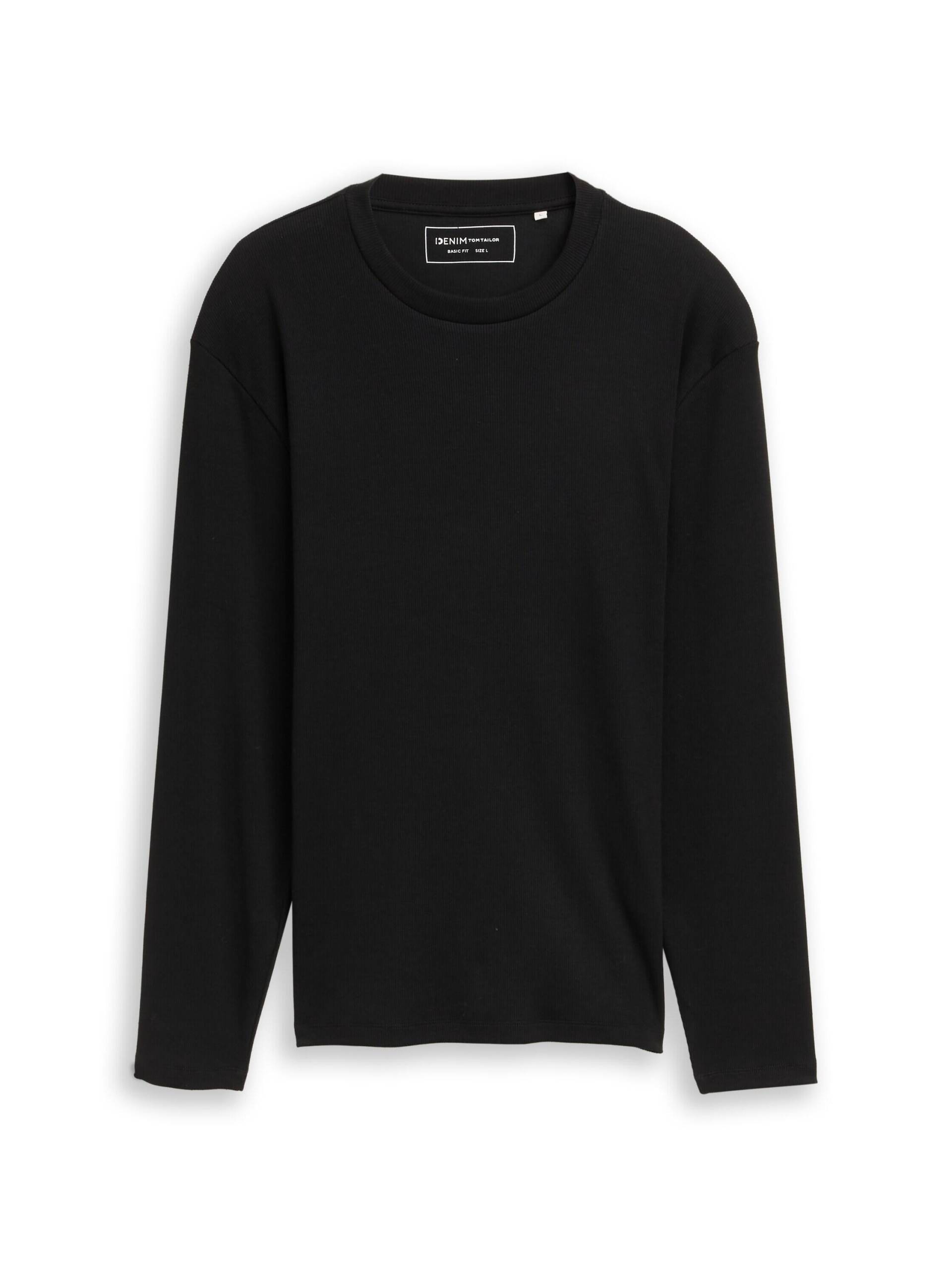 Denim Tom Tailor - Langarmshirt mit Rippstruktur black - Gr. - M von Denim Tom Tailor
