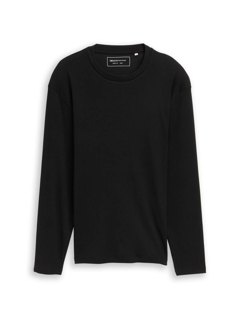 Denim Tom Tailor - Langarmshirt mit Rippstruktur black - Gr. - M von Denim Tom Tailor
