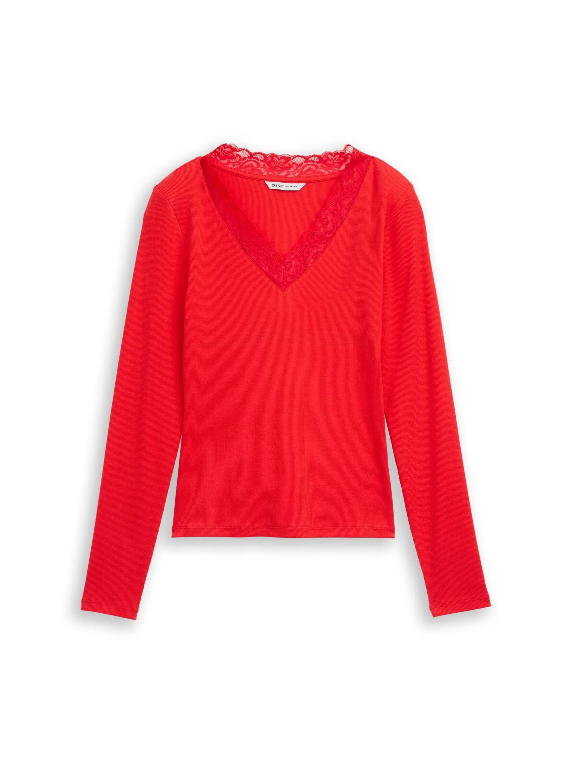 Denim Tom Tailor - Langarmshirt mit Spitze brilliant red - Gr. - XXL von Denim Tom Tailor