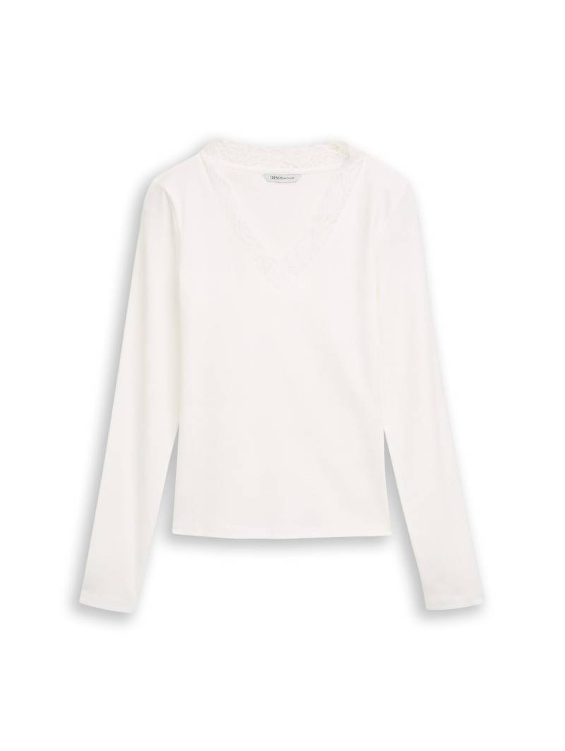 Denim Tom Tailor - Langarmshirt mit Spitze off white - Gr. - M von Denim Tom Tailor