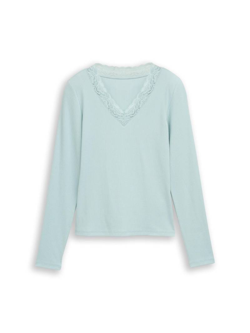 Denim Tom Tailor - Langarmshirt mit Spitze silver cloud blue - Gr. - XS von Denim Tom Tailor