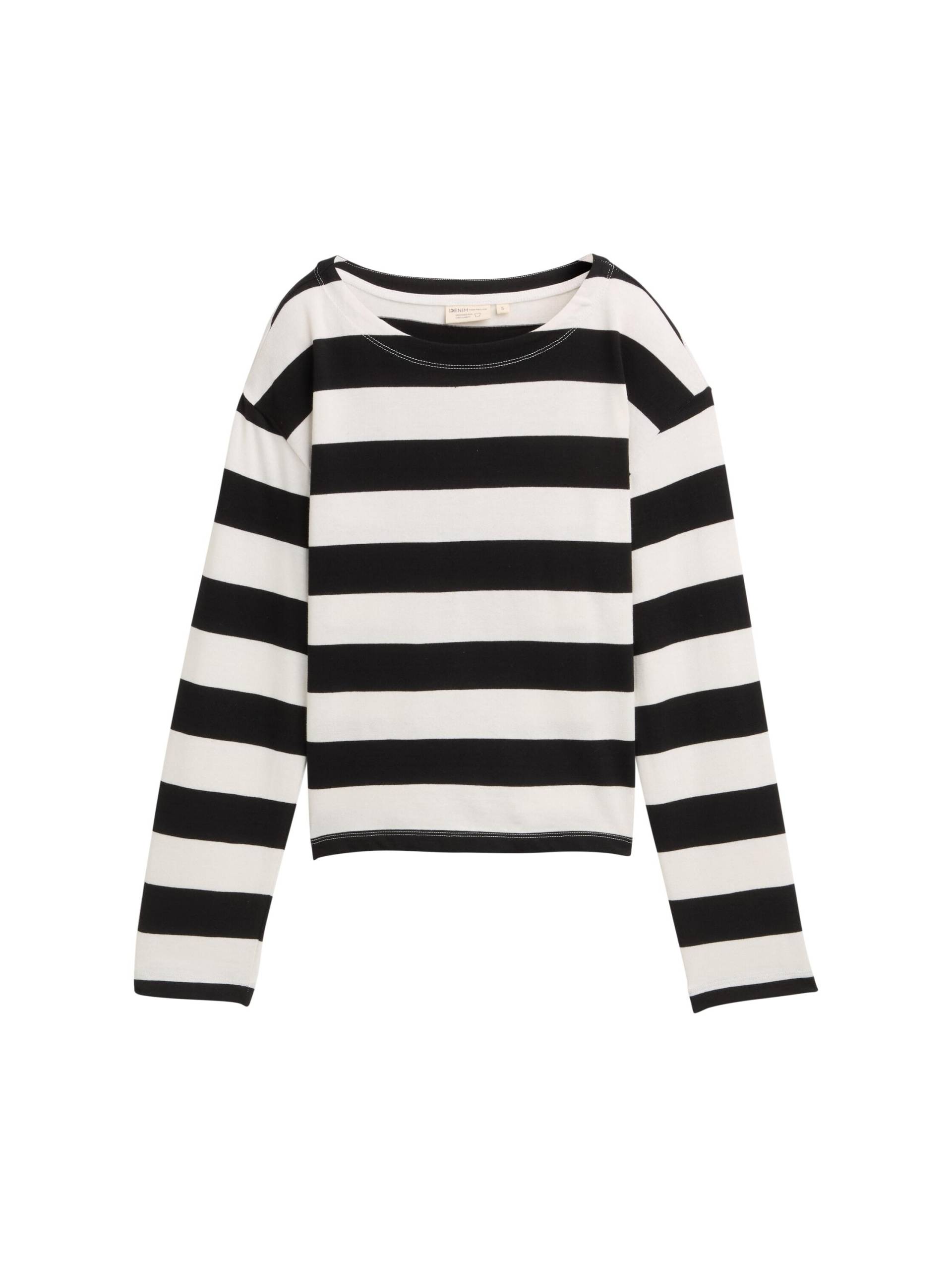 Denim Tom Tailor - Langarmshirt mit Streifenmuster black white stripe - Gr. - XS von Denim Tom Tailor