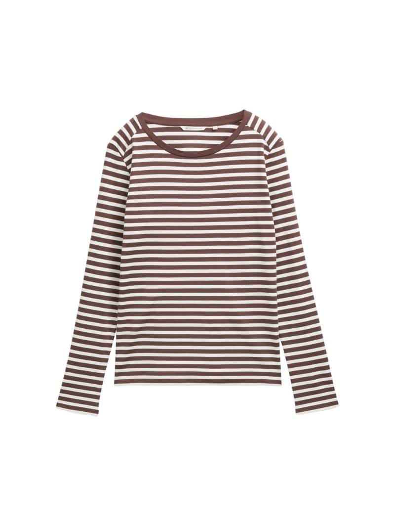 Denim Tom Tailor - Langarmshirt mit Streifenmuster brown white stripe - Gr. - S von Denim Tom Tailor