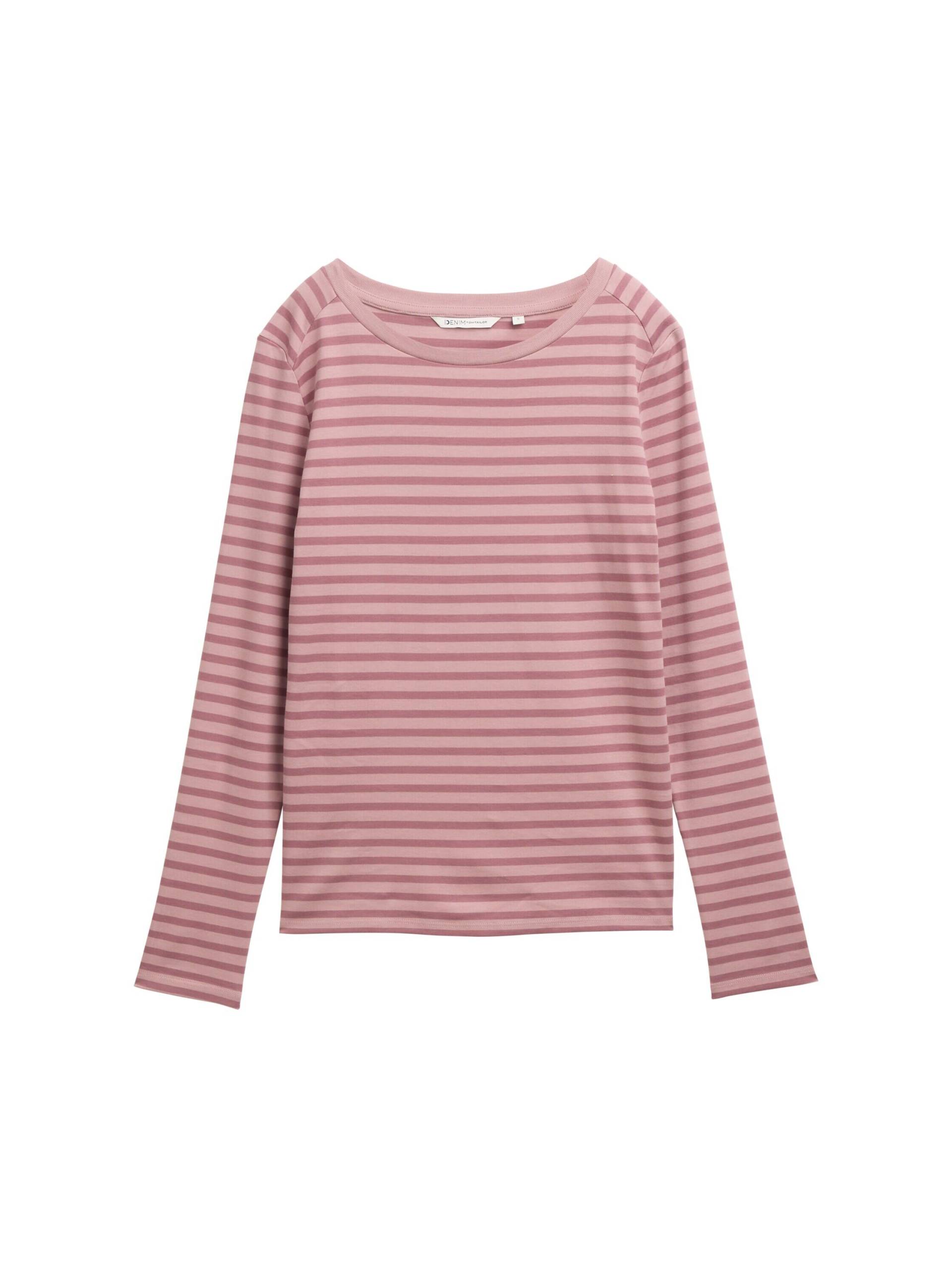 Denim Tom Tailor - Langarmshirt mit Streifenmuster tonal dusty rose stripe - Gr. - L von Denim Tom Tailor
