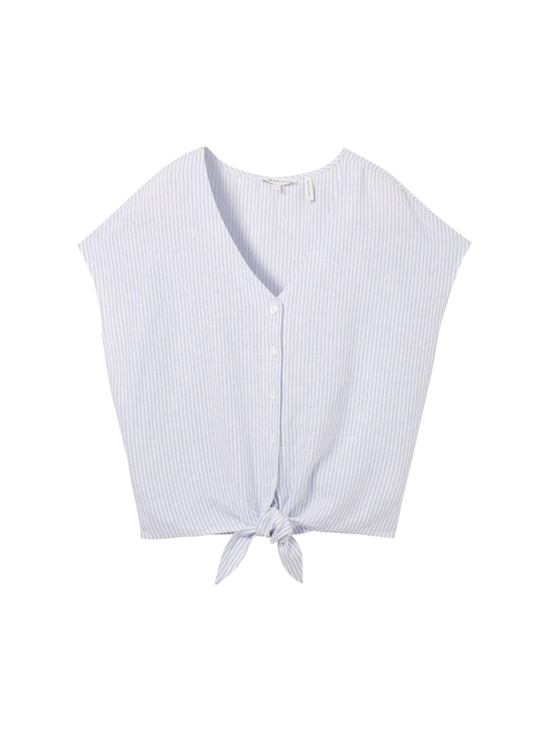 Denim Tom Tailor - Leinenbluse mit Knotendetail light blue white small stripe - Gr. - XXL von Denim Tom Tailor