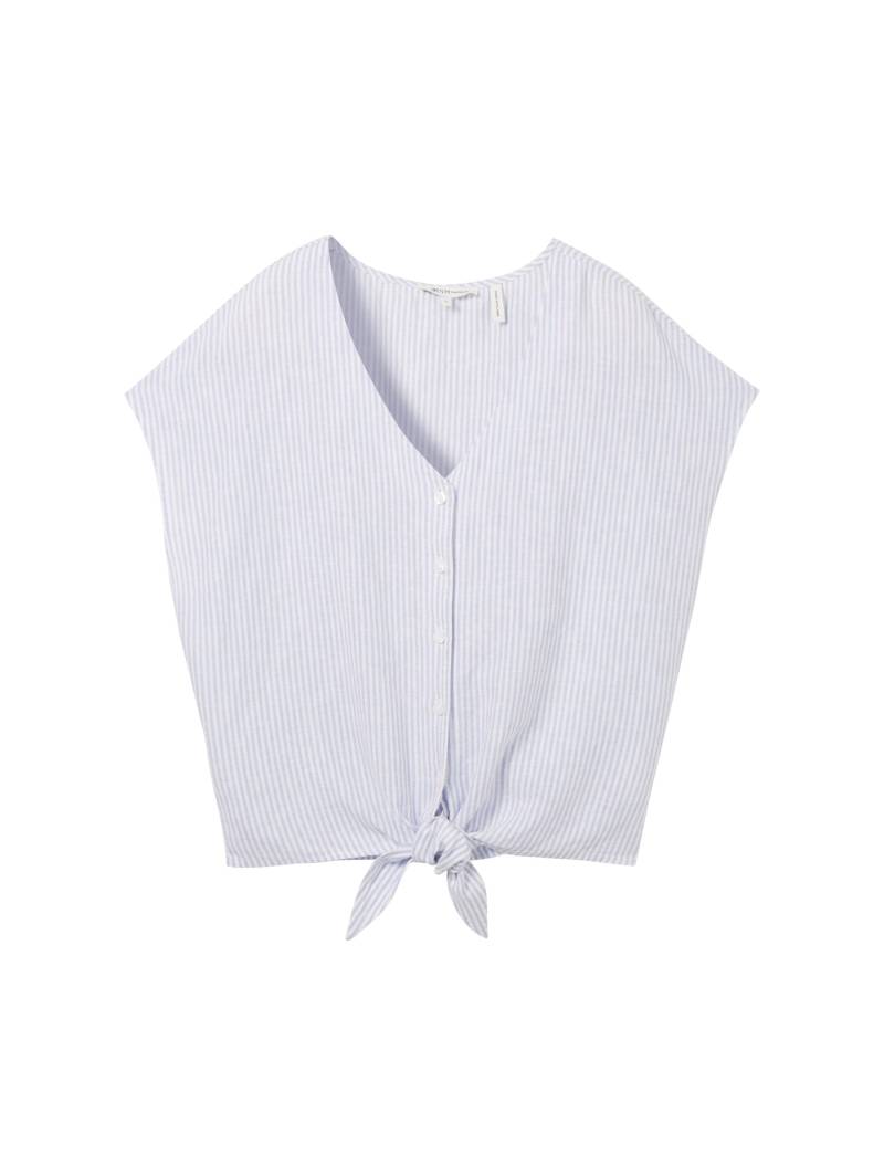 Denim Tom Tailor - Leinenbluse mit Knotendetail light blue white small stripe - Gr. - XXL von Denim Tom Tailor