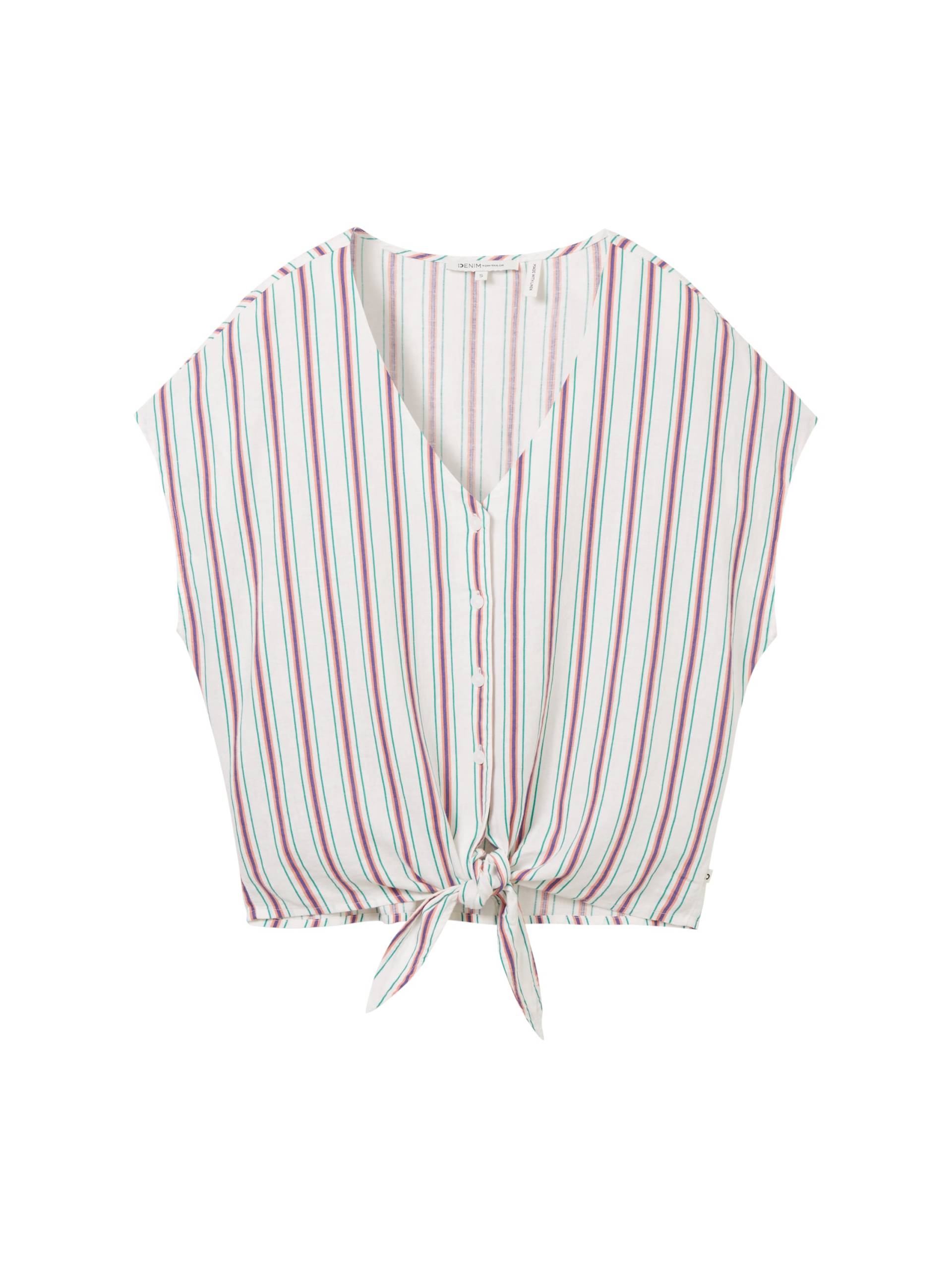 Denim Tom Tailor - Leinenbluse mit Knotendetail multicolor vertical stripe - Gr. - M von Denim Tom Tailor