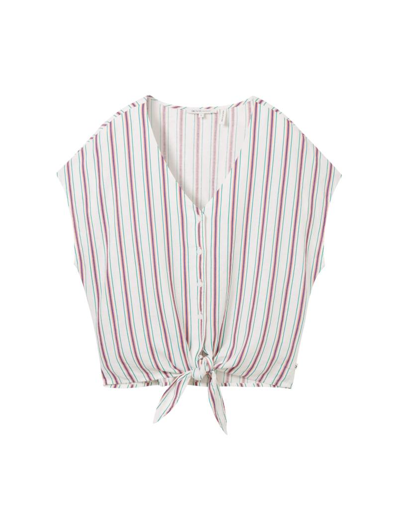 Denim Tom Tailor - Leinenbluse mit Knotendetail multicolor vertical stripe - Gr. - M von Denim Tom Tailor