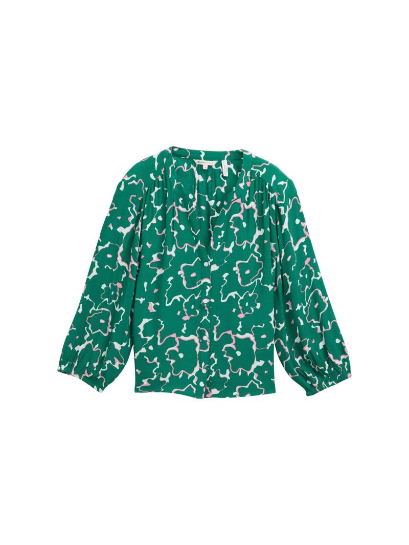 Denim Tom Tailor - Loose Fit Bluse aus Viskose abstract green flower print - Gr. - M von Denim Tom Tailor
