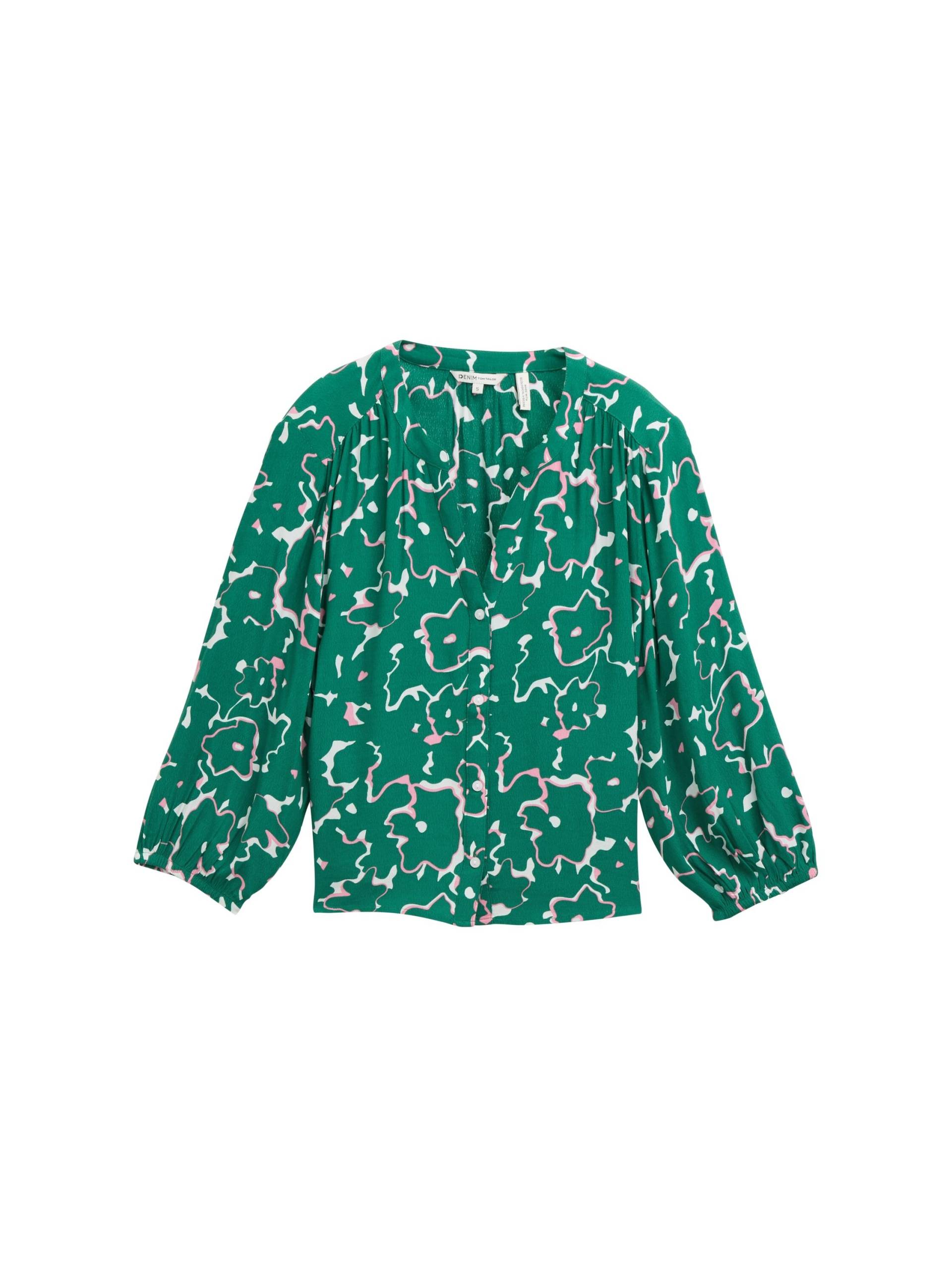 Denim Tom Tailor - Loose Fit Bluse aus Viskose abstract green flower print - Gr. - S von Denim Tom Tailor