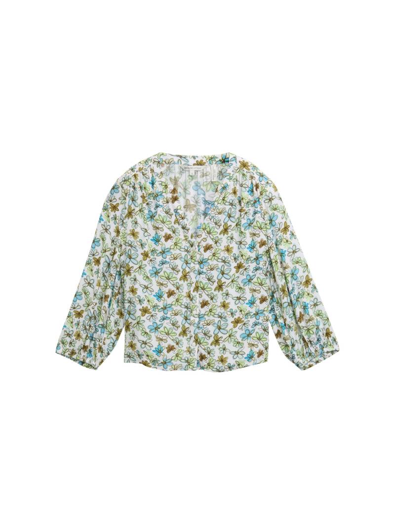 Denim Tom Tailor - Loose Fit Bluse aus Viskose white green blue flower print - Gr. - XS von Denim Tom Tailor
