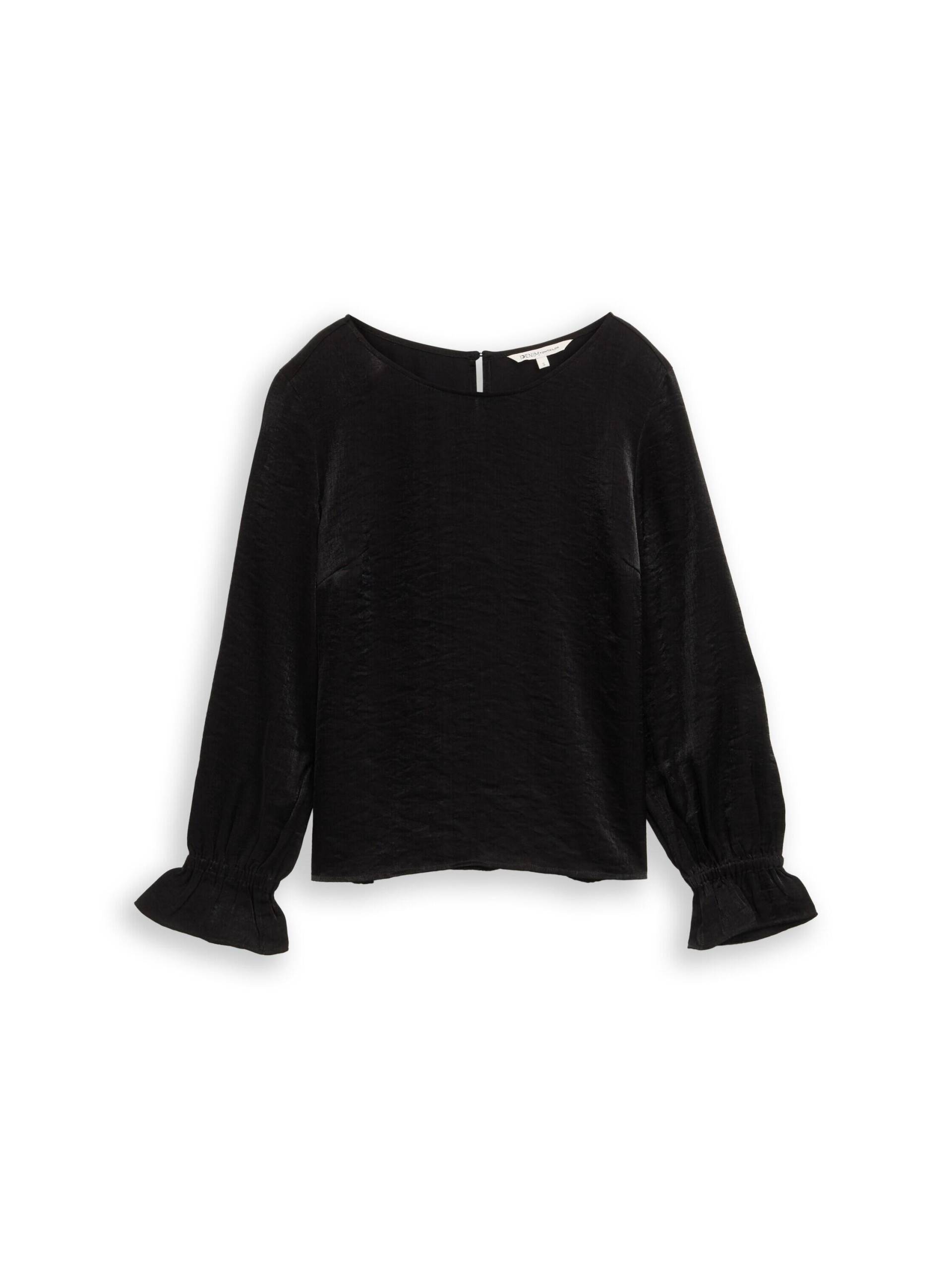 Denim Tom Tailor - Loose Fit Bluse in Satin-Optik deep black - Gr. - M von Denim Tom Tailor