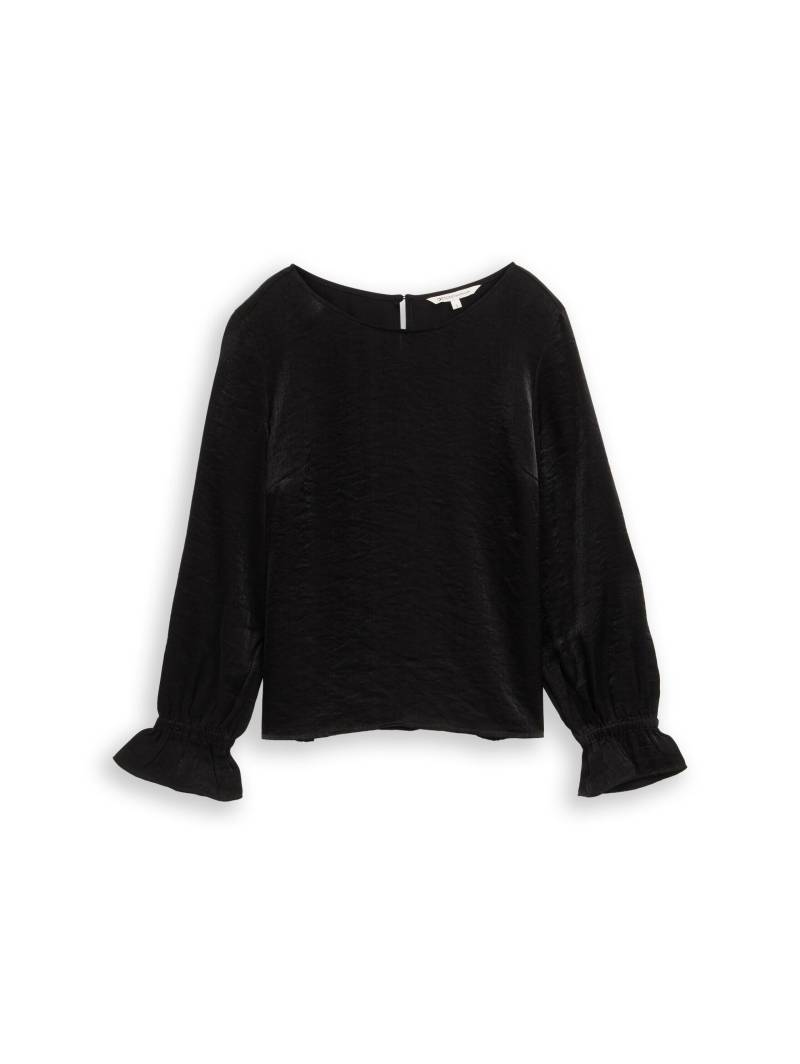Denim Tom Tailor - Loose Fit Bluse in Satin-Optik deep black - Gr. - M von Denim Tom Tailor