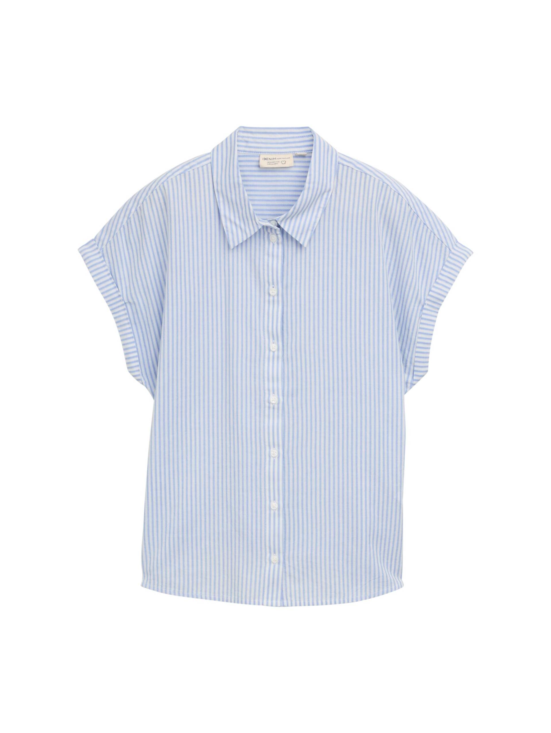 Denim Tom Tailor - Loose Fit Bluse mit Streifenmuster white blue vertical stripe - Gr. - S von Denim Tom Tailor