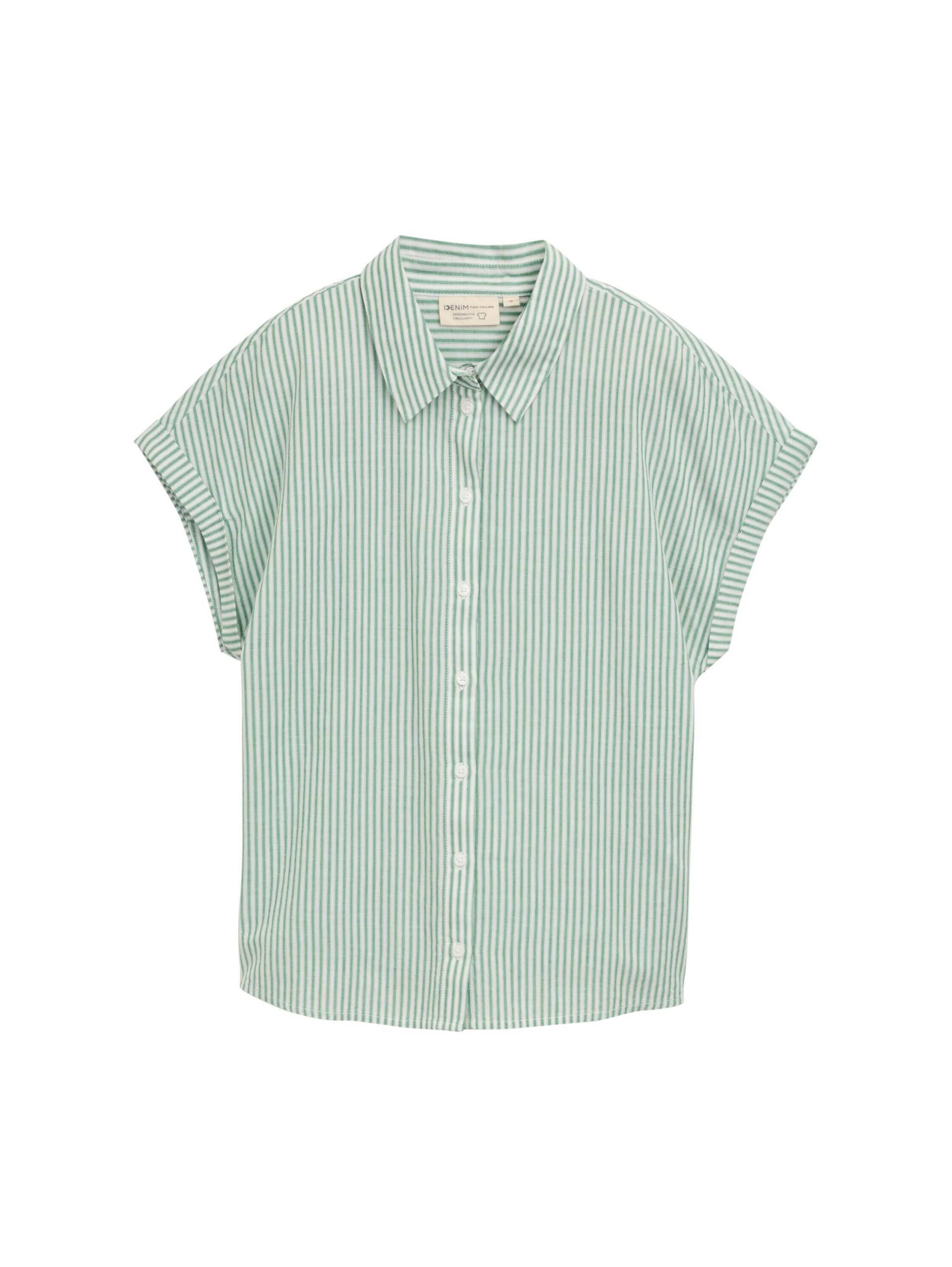 Denim Tom Tailor - Loose Fit Bluse mit Streifenmuster white green vertical stripe - Gr. - S von Denim Tom Tailor