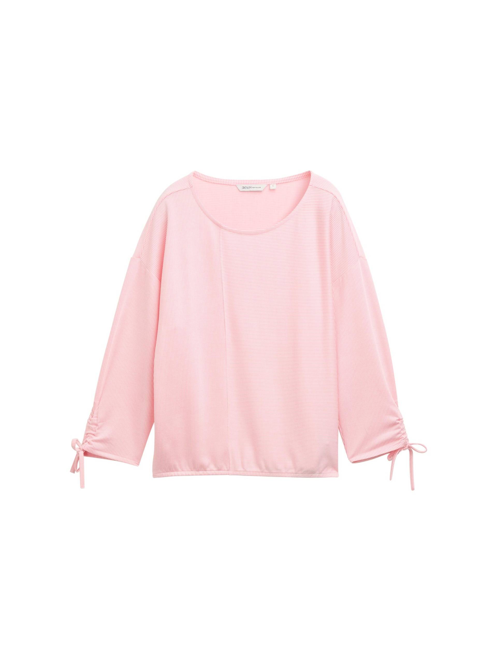 Denim Tom Tailor - Loose Fit Langarmshirt mit Raffärmeln pink white stripe - Gr. - M von Denim Tom Tailor