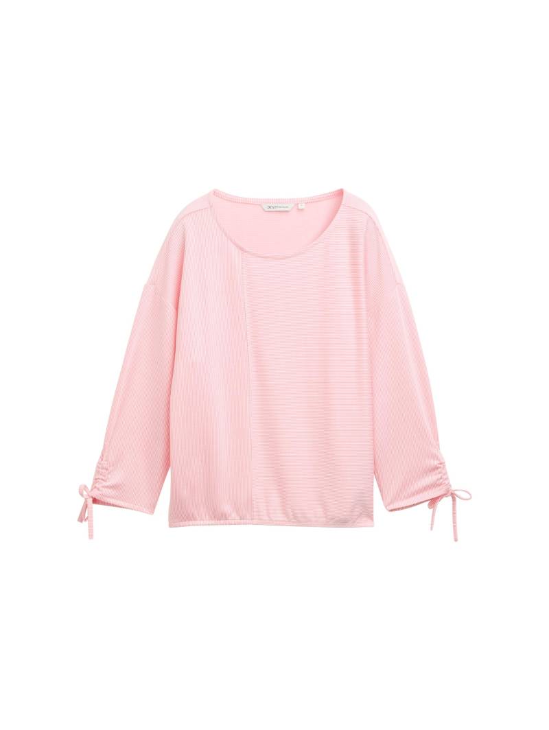 Denim Tom Tailor - Loose Fit Langarmshirt mit Raffärmeln pink white stripe - Gr. - M von Denim Tom Tailor