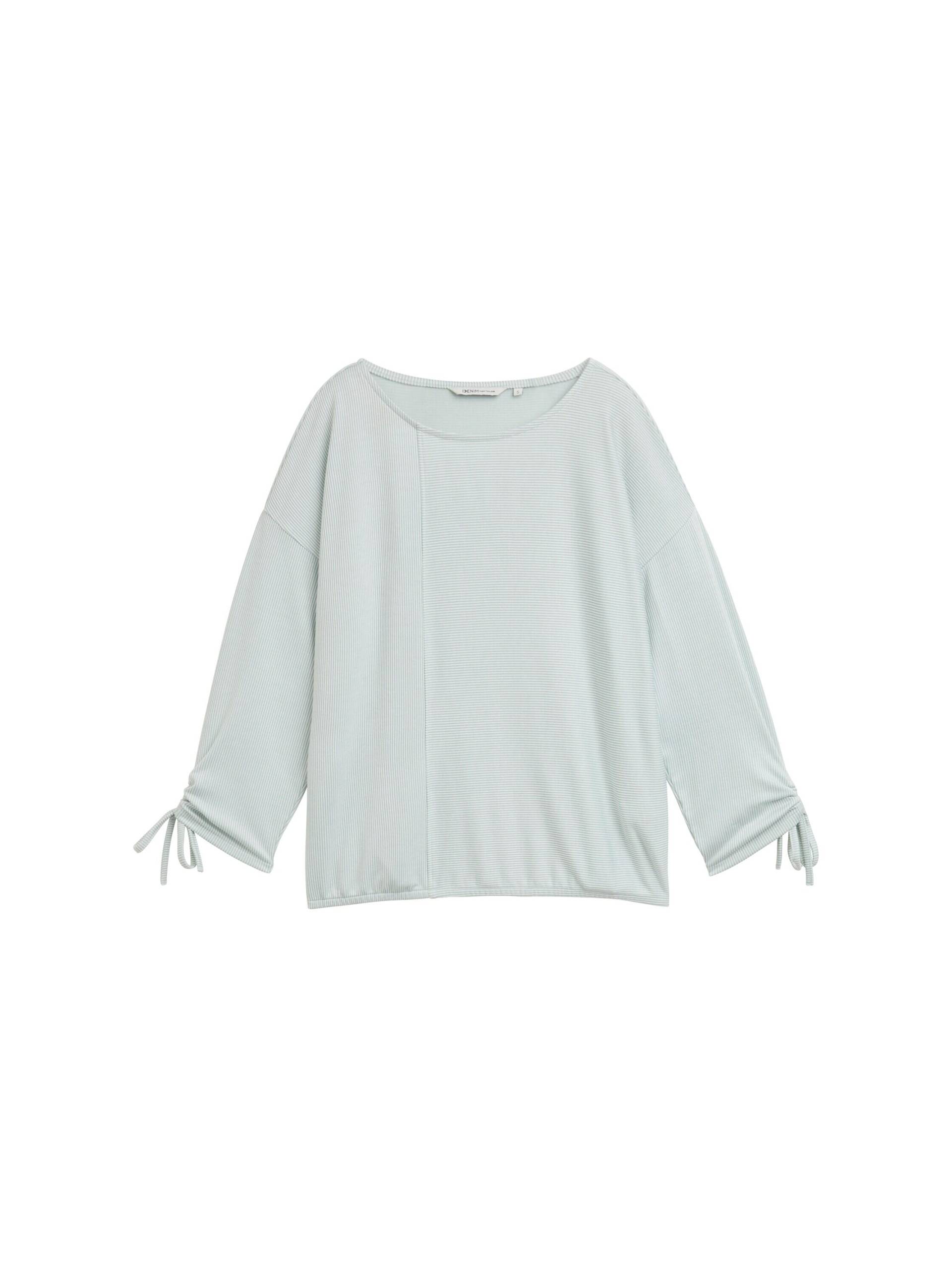 Denim Tom Tailor - Loose Fit Langarmshirt mit Raffärmeln small mint white stripe - Gr. - XXL von Denim Tom Tailor