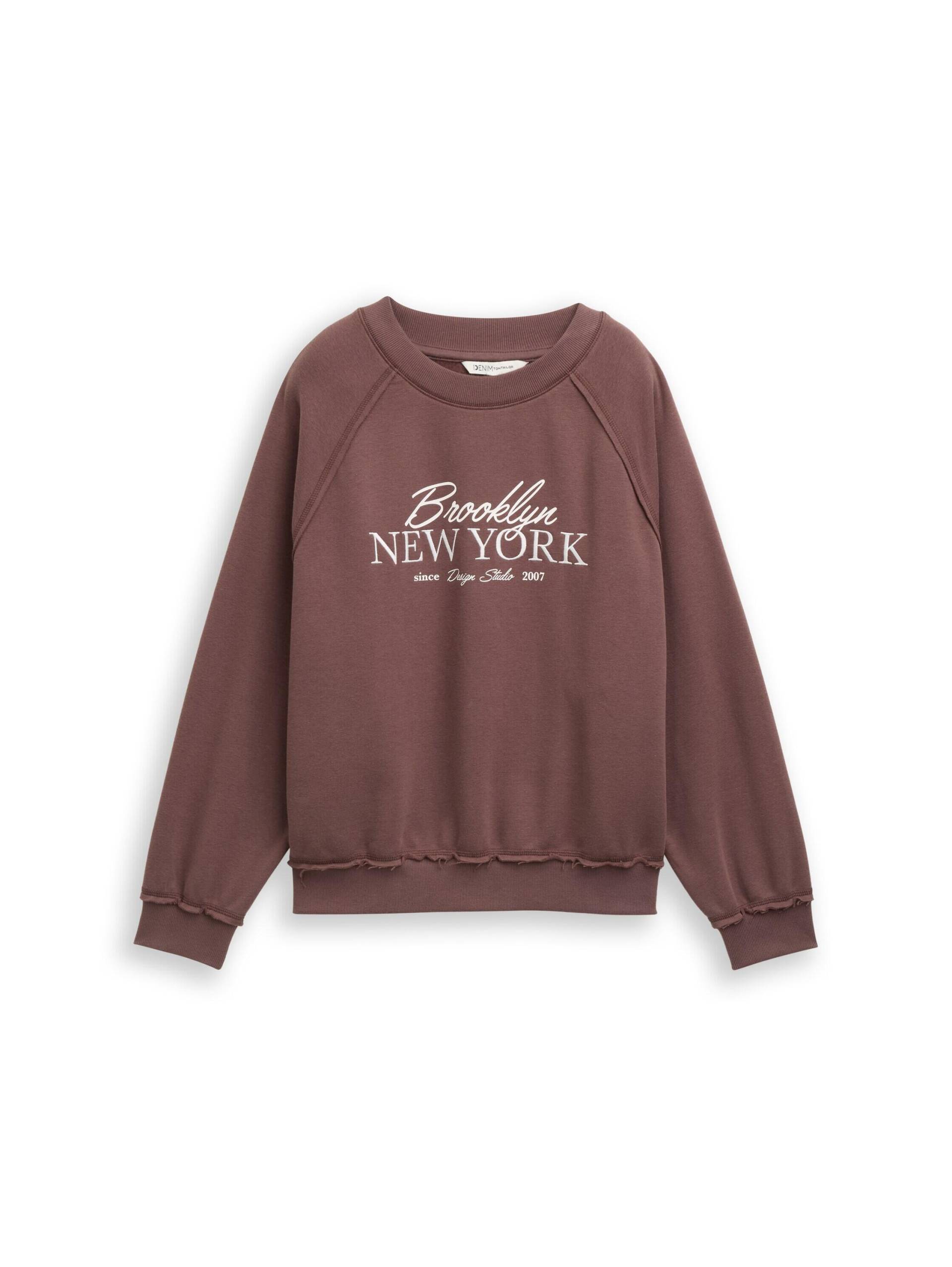 Denim Tom Tailor - Loose Fit Sweatshirt mit Print soft chocolate brown - Gr. - L von Denim Tom Tailor