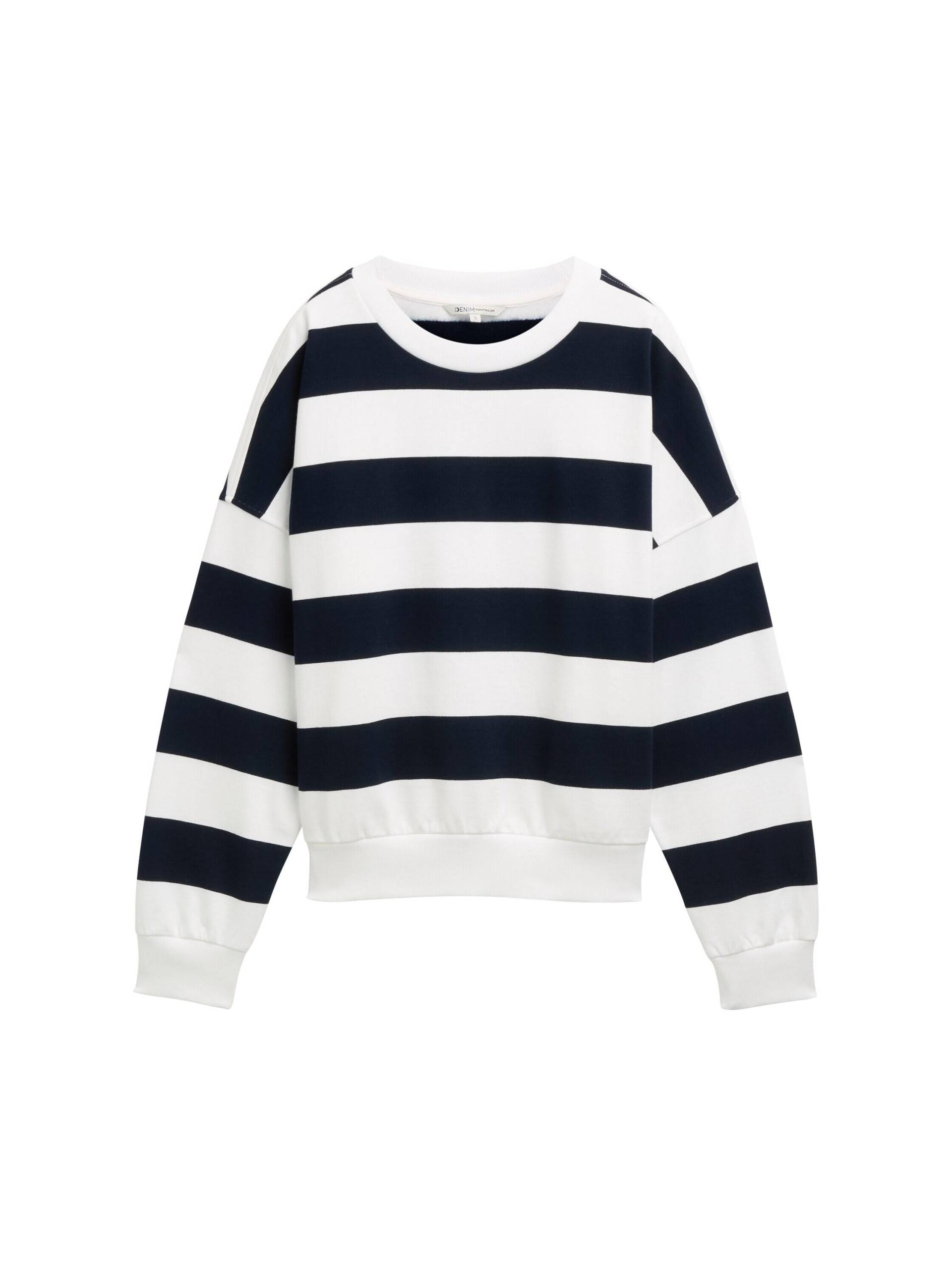 Denim Tom Tailor - Loose Fit Sweatshirt navy white block stripe - Gr. - S von Denim Tom Tailor