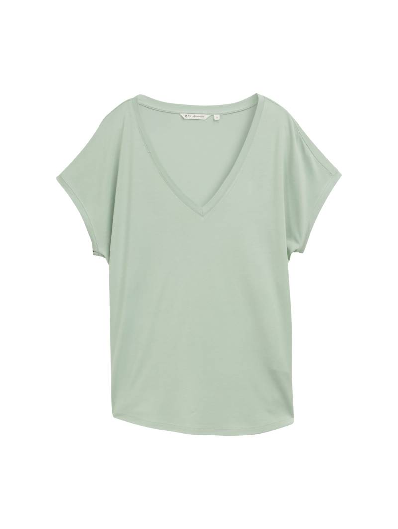 Denim Tom Tailor - Loose Fit T-Shirt mit V-Ausschnitt fresh mint green - Gr. - S von Denim Tom Tailor