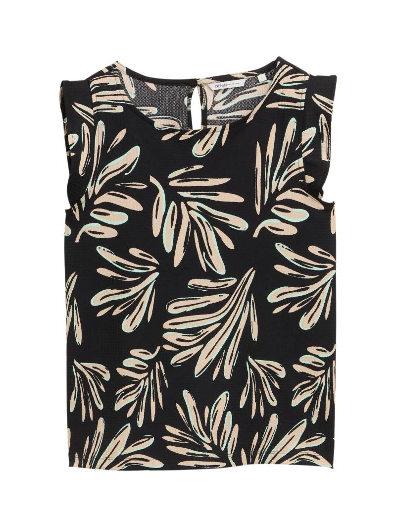 Denim Tom Tailor - Loose Fit Top mit Volantärmeln abstract black beige print - Gr. - XS von Denim Tom Tailor