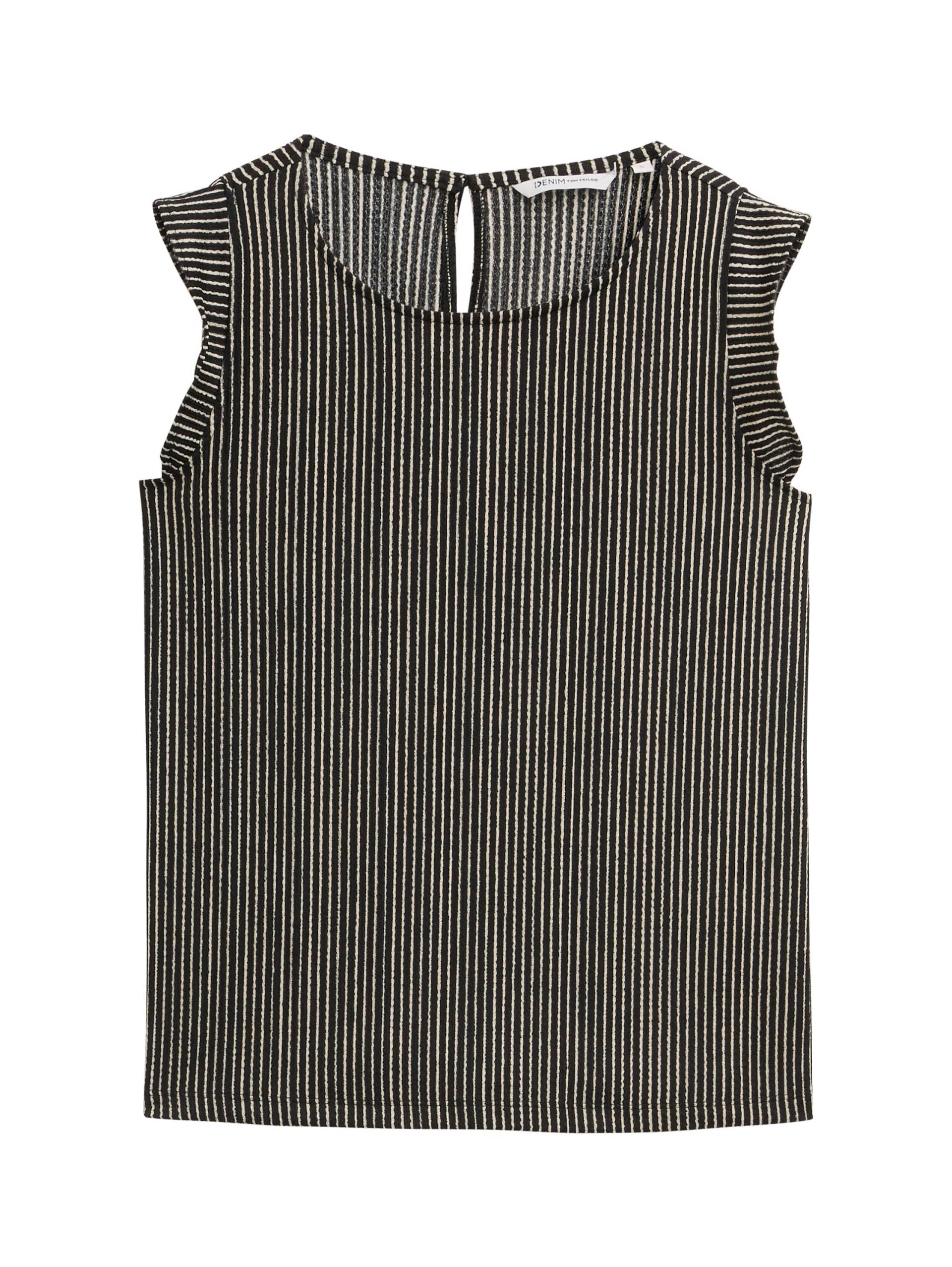 Denim Tom Tailor - Loose Fit Top mit Volantärmeln black beige stripe - Gr. - S von Denim Tom Tailor