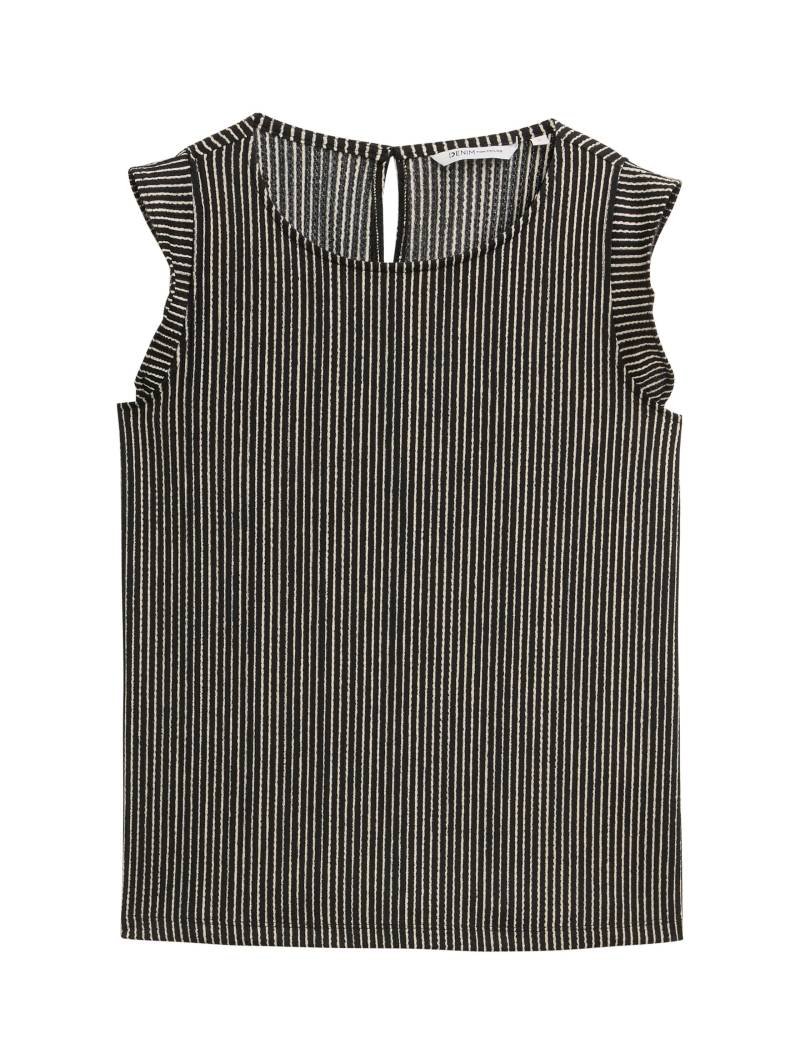 Denim Tom Tailor - Loose Fit Top mit Volantärmeln black beige stripe - Gr. - S von Denim Tom Tailor