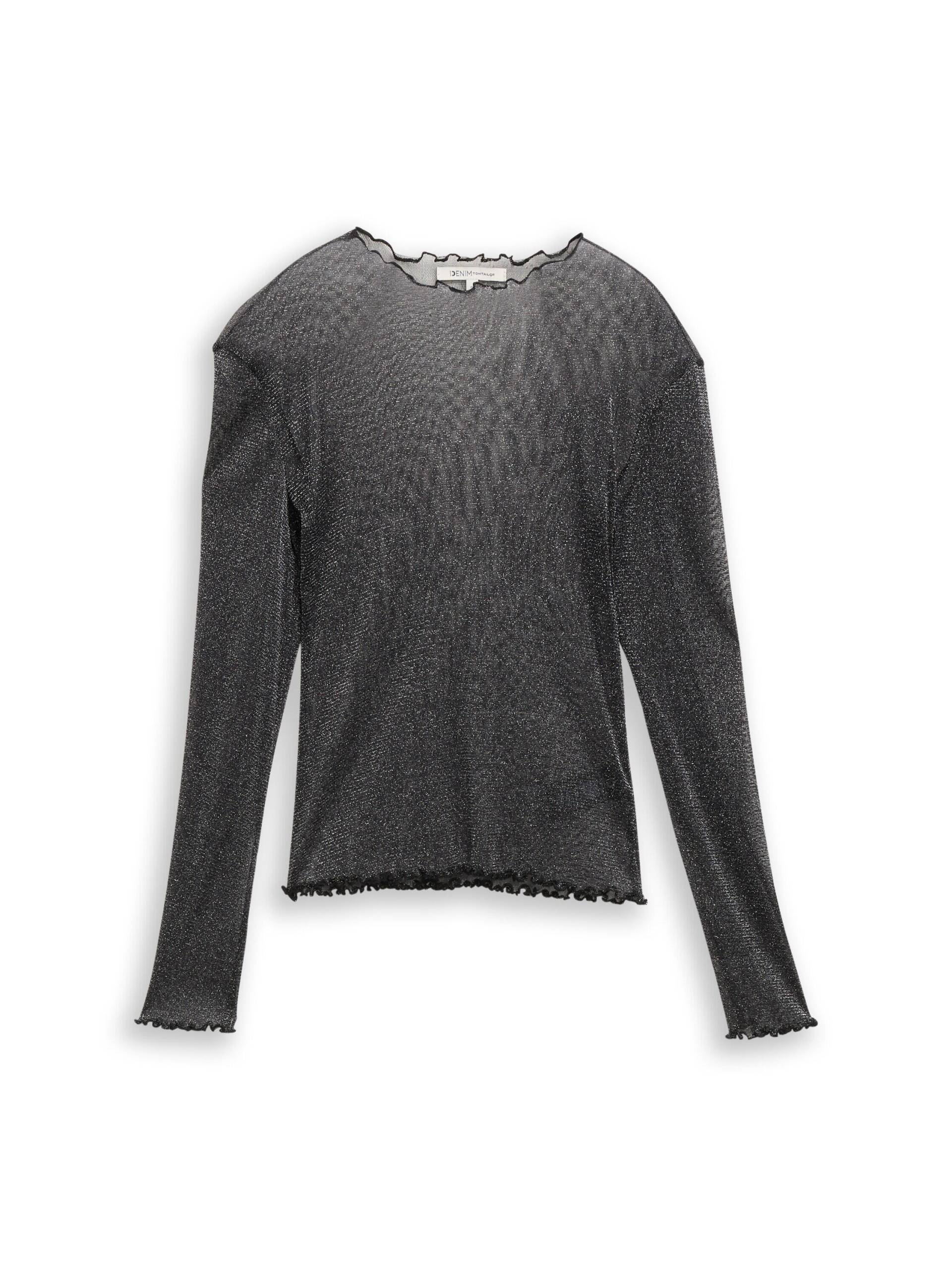 Denim Tom Tailor - Mesh Langarmshirt mit Glitzer-Effekt black with silver - Gr. - XS von Denim Tom Tailor