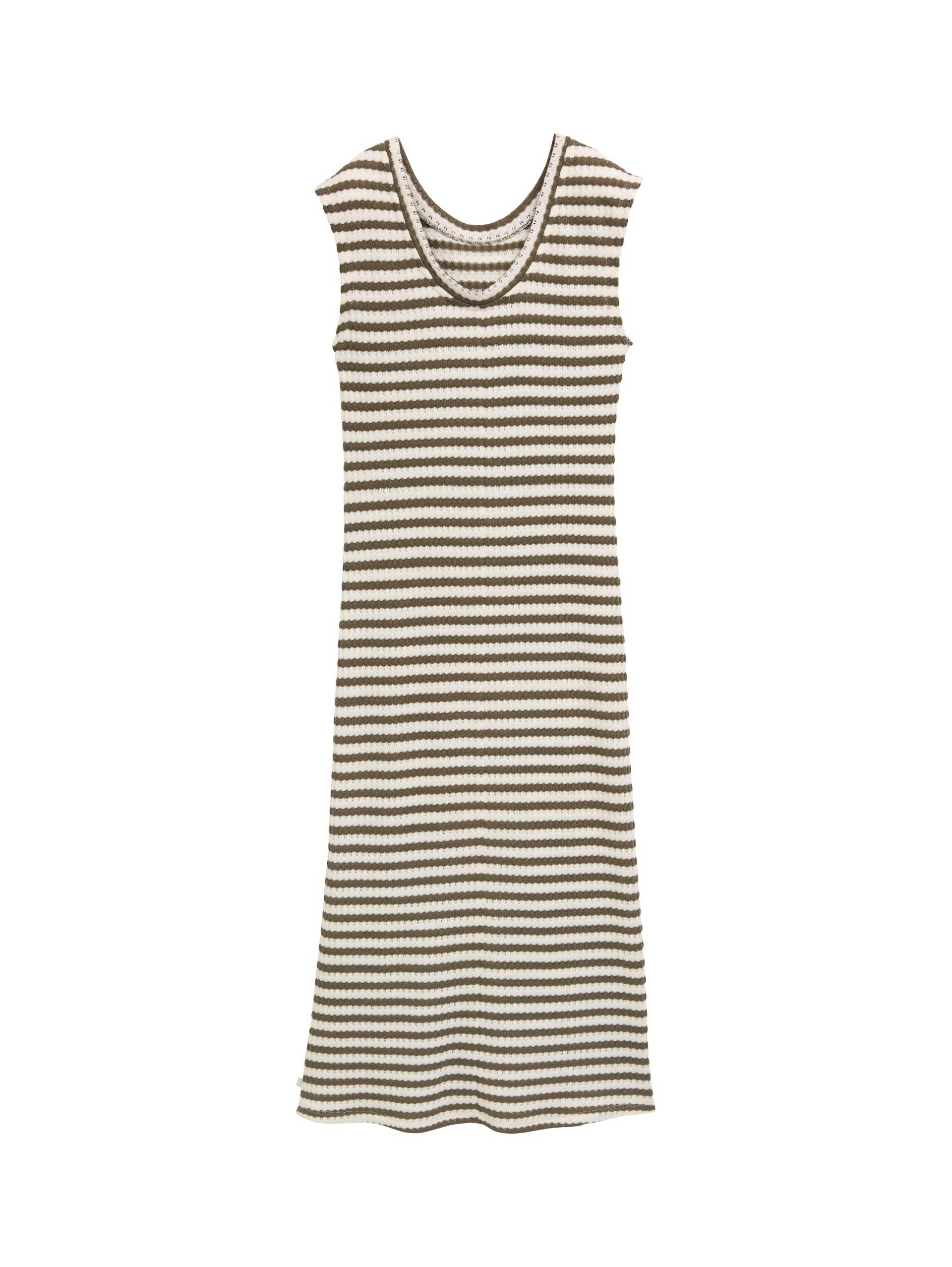 Denim Tom Tailor - Midi-Kleid mit Streifenmuster olive white stripe - Gr. - XS von Denim Tom Tailor