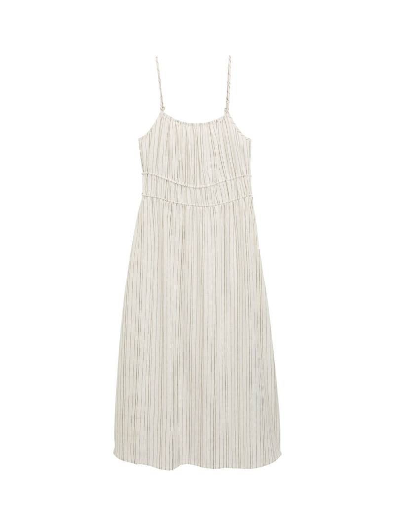 Denim Tom Tailor - Midi-Trägerkleid mit Leinenanteil white olive vertical stripe - Gr. - XL von Denim Tom Tailor